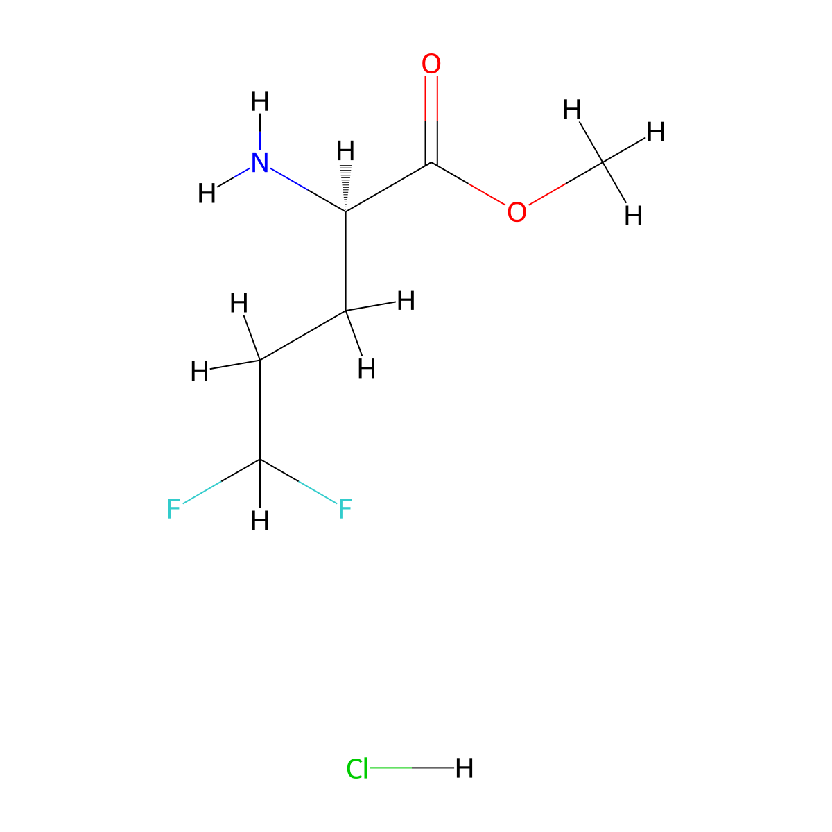 methyl (2R)-2-amino-5,5-difluoropentanoate hydrochloride molecular structure, CAS 2728726-63-2