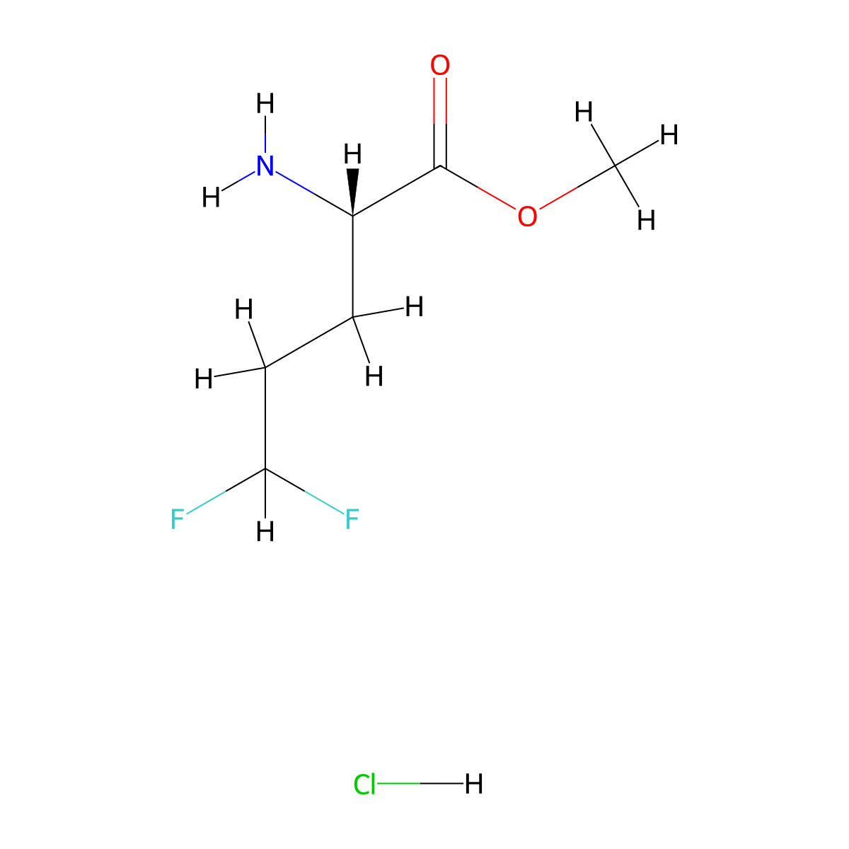 methyl (2S)-2-amino-5,5-difluoropentanoate hydrochloride molecular structure, CAS 2728726-73-4