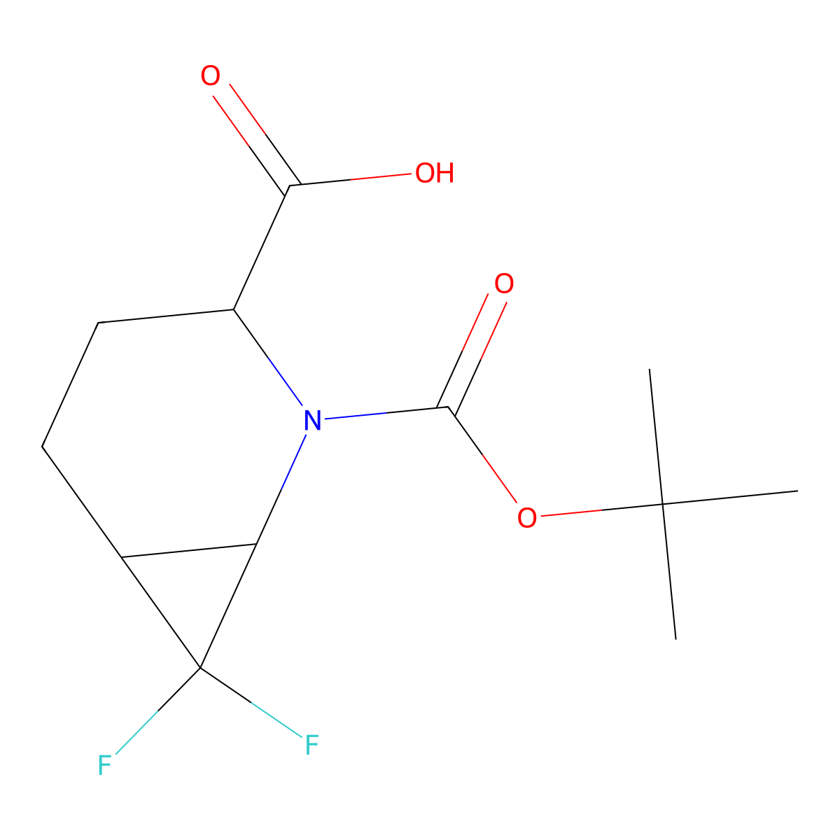 (1S,3R,6R)-2-[(tert-butoxy)carbonyl]-7,7-difluoro-2-azabicyclo[4.1.0]heptane-3-carboxylic acid molecular structure, CAS 2728726-76-7