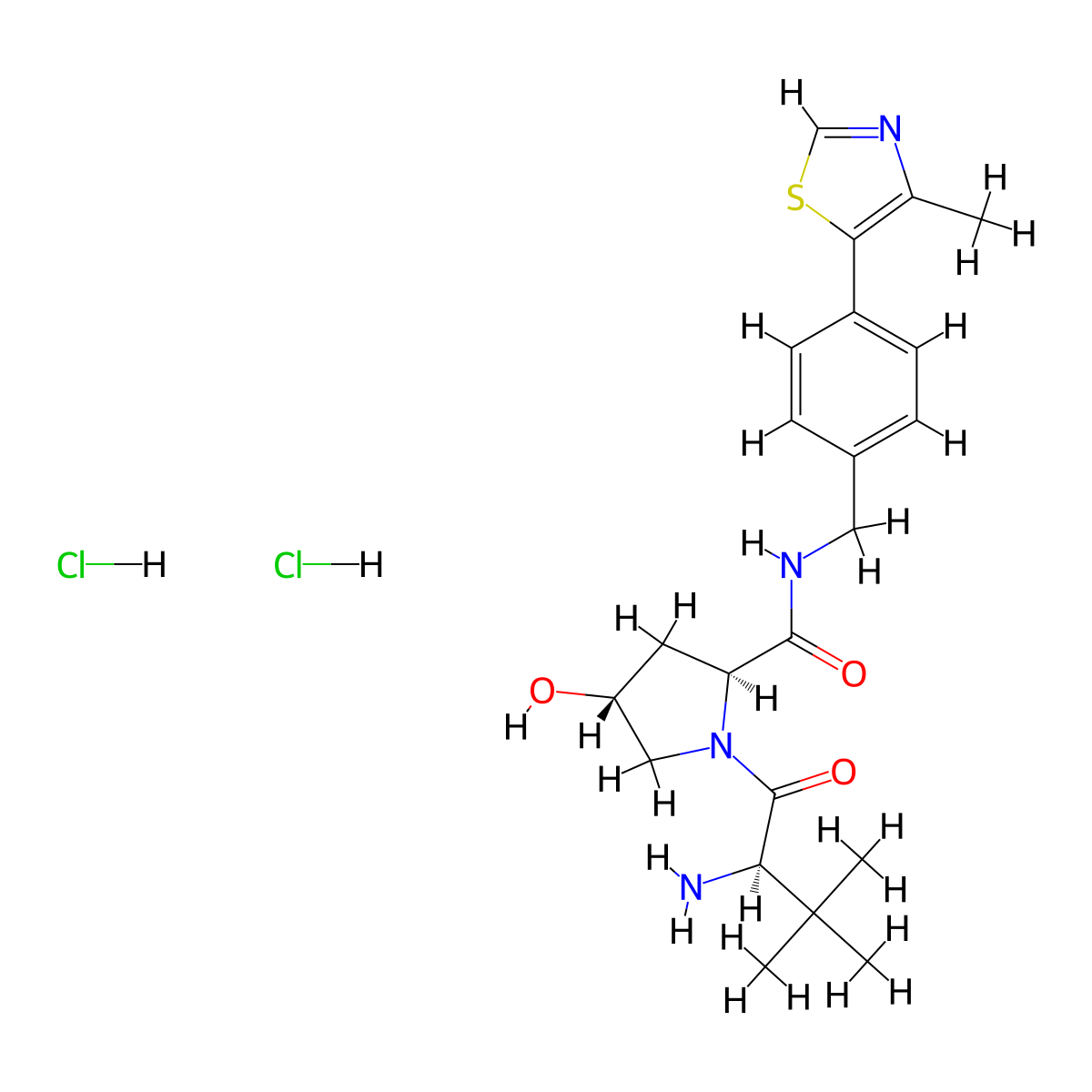 (2S,4R)-1-[(2R)-2-amino-3,3-dimethylbutanoyl]-4-hydroxy-N-{[4-(4-methyl-1,3-thiazol-5-yl)phenyl]methyl}pyrrolidine-2-carboxamide dihydrochloride molecular structure, CAS 2728726-95-0