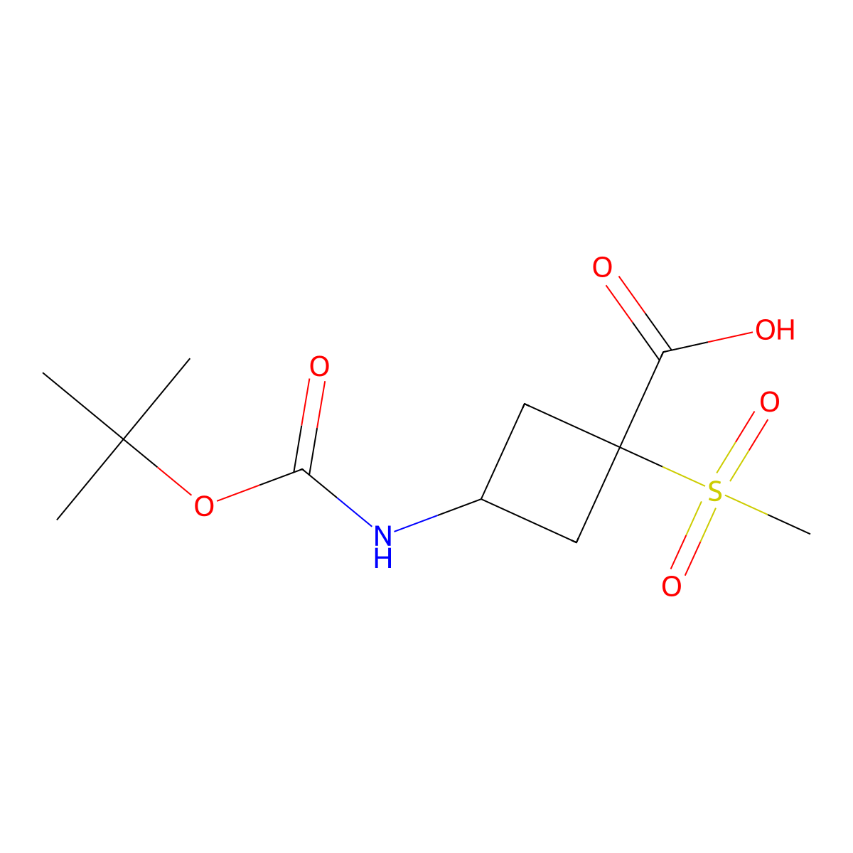 3-{[(Tert-butoxy)carbonyl]amino}-1-methanesulfonylcyclobutane-1-carboxylic acid molecular structure, CAS 2728727-45-3