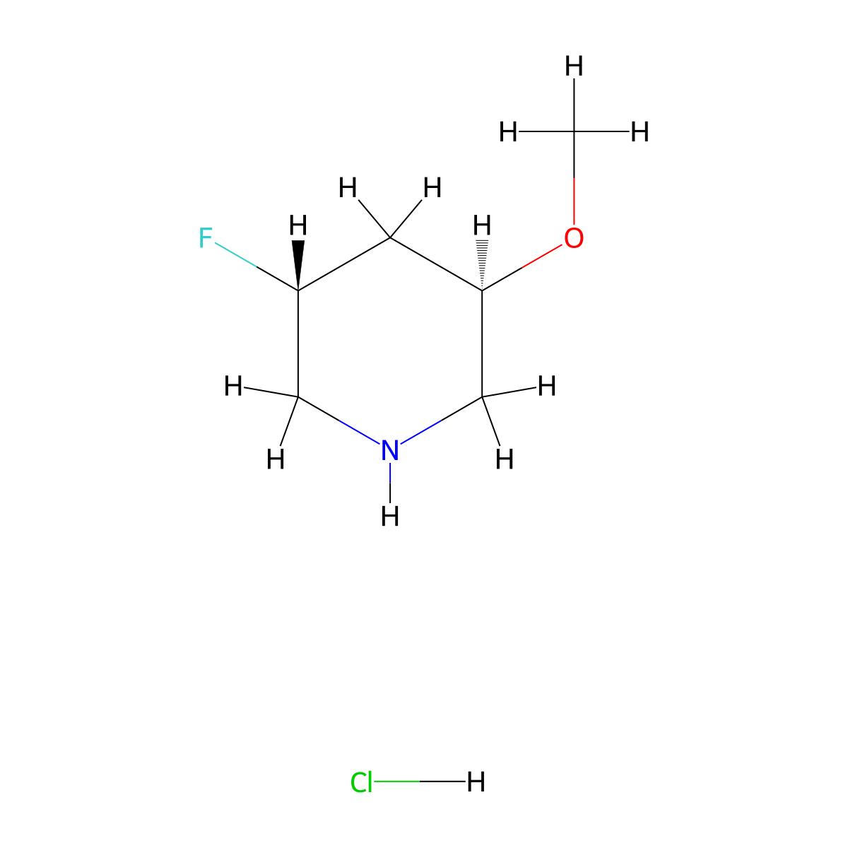 (3R,5R)-3-fluoro-5-methoxypiperidine hydrochloride molecular structure, CAS 2728727-74-8