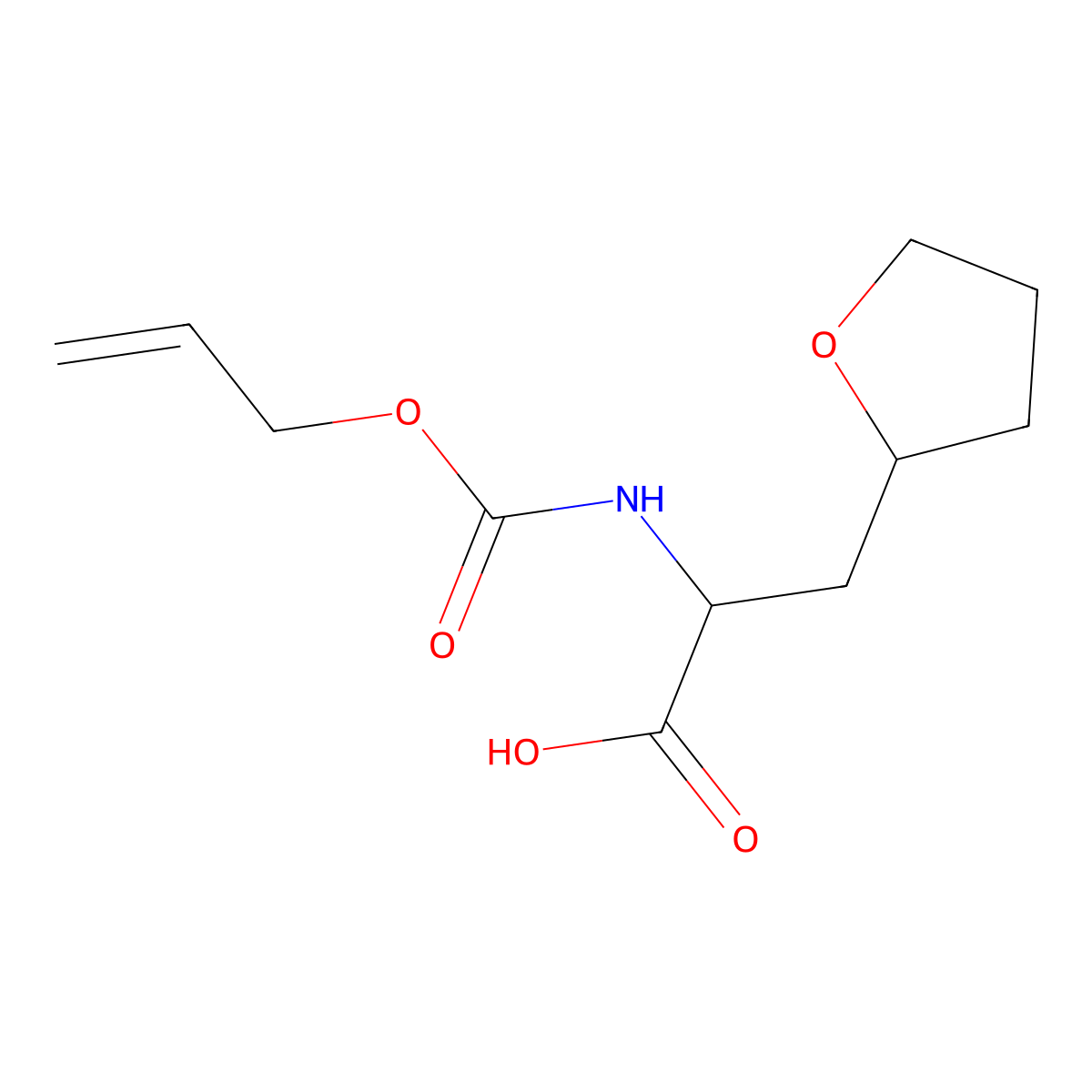3-[(2S)-oxolan-2-yl]-2-{[(prop-2-en-1-yloxy)carbonyl]amino}propanoic acid molecular structure, CAS 2728766-18-3