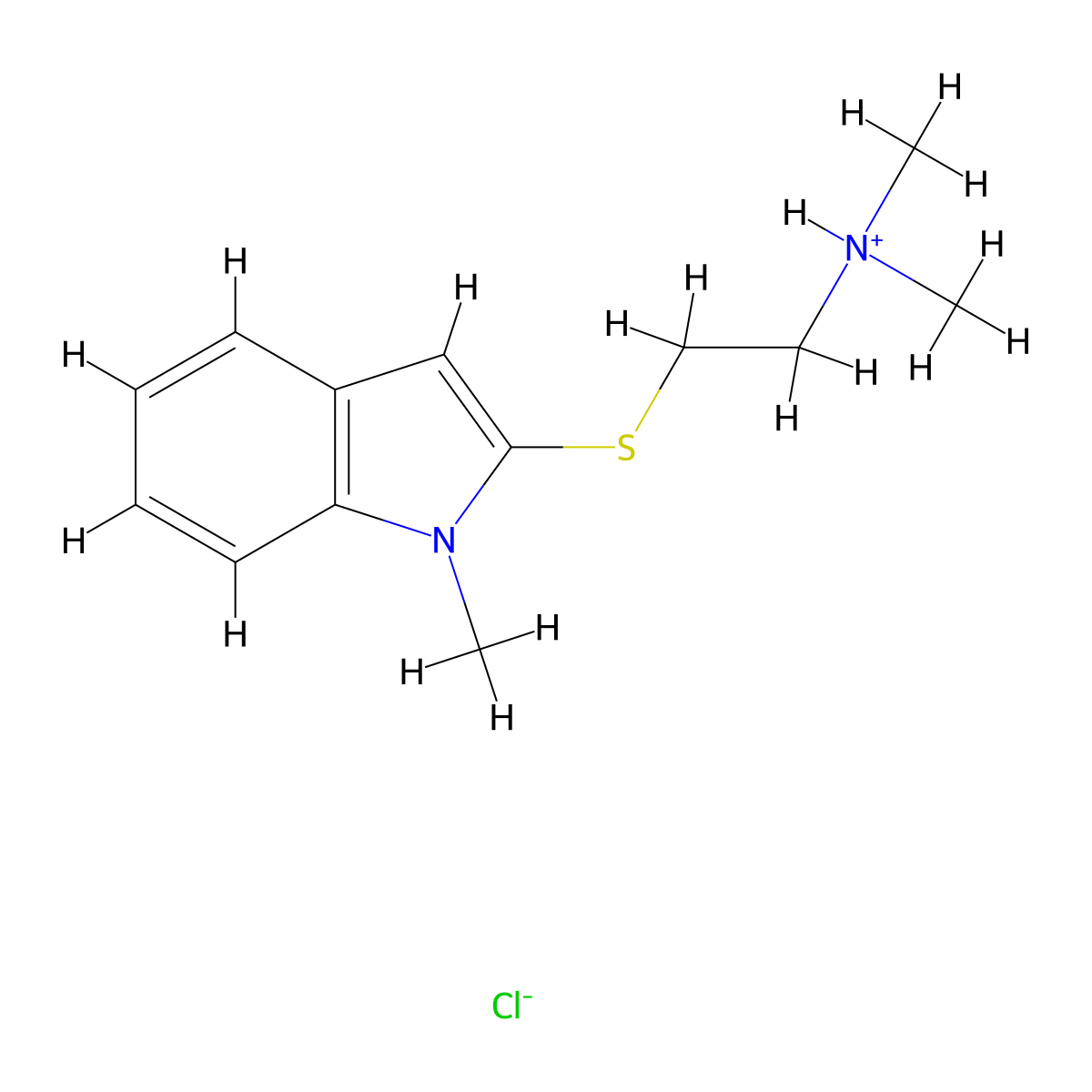 Indole, 2-((2-(dimethylamino)ethyl)thio)-1-methyl-, monohydrochloride molecular structure, CAS 27292-24-6