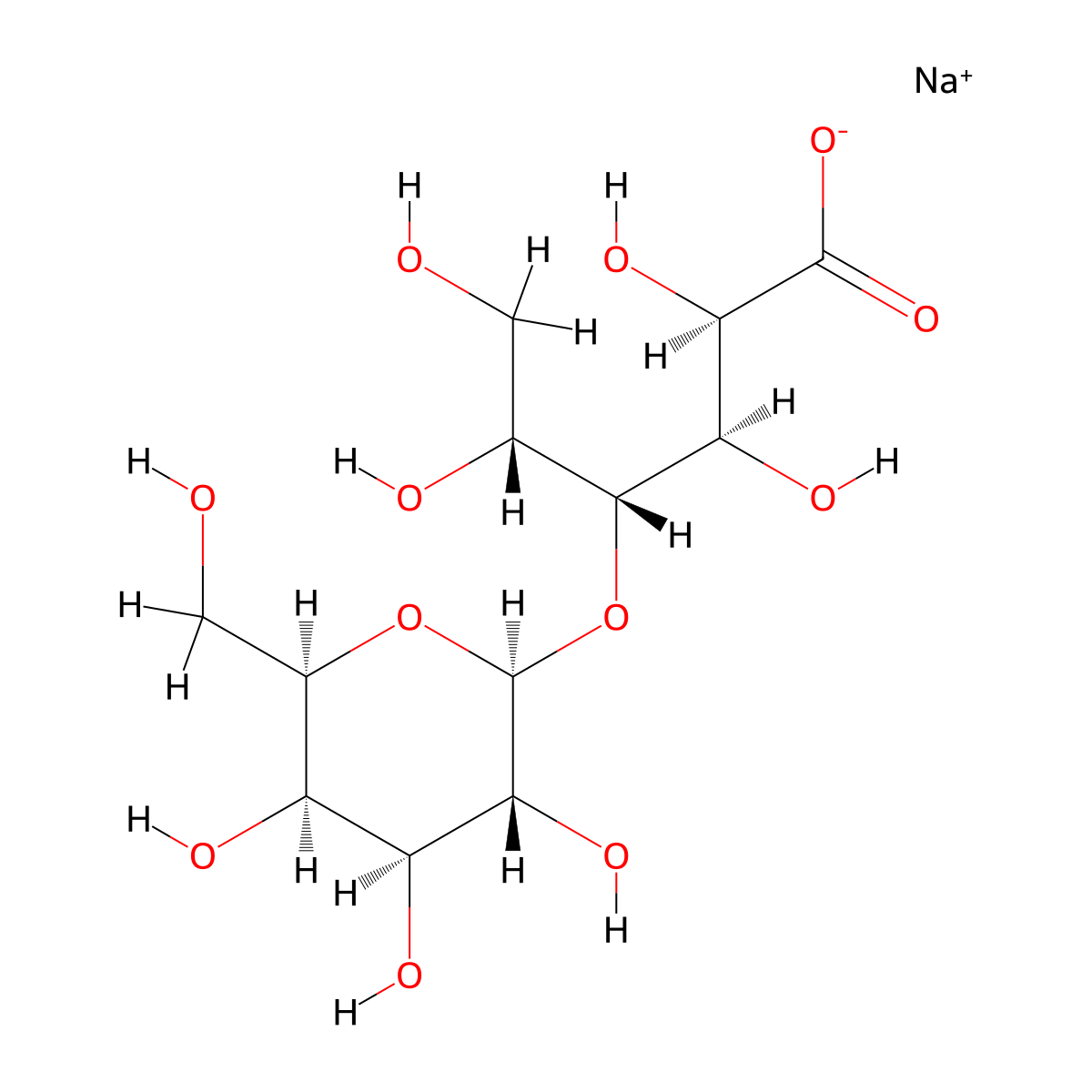 Sodium (2R,3R,4R,5R)-2,3,5,6-tetrahydroxy-4-(((2S,3R,4S,5R,6R)-3,4,5-trihydroxy-6-(hydroxymethyl)tetrahydro-2H-pyran-2-yl)oxy)hexanoate molecular structure, CAS 27297-39-8