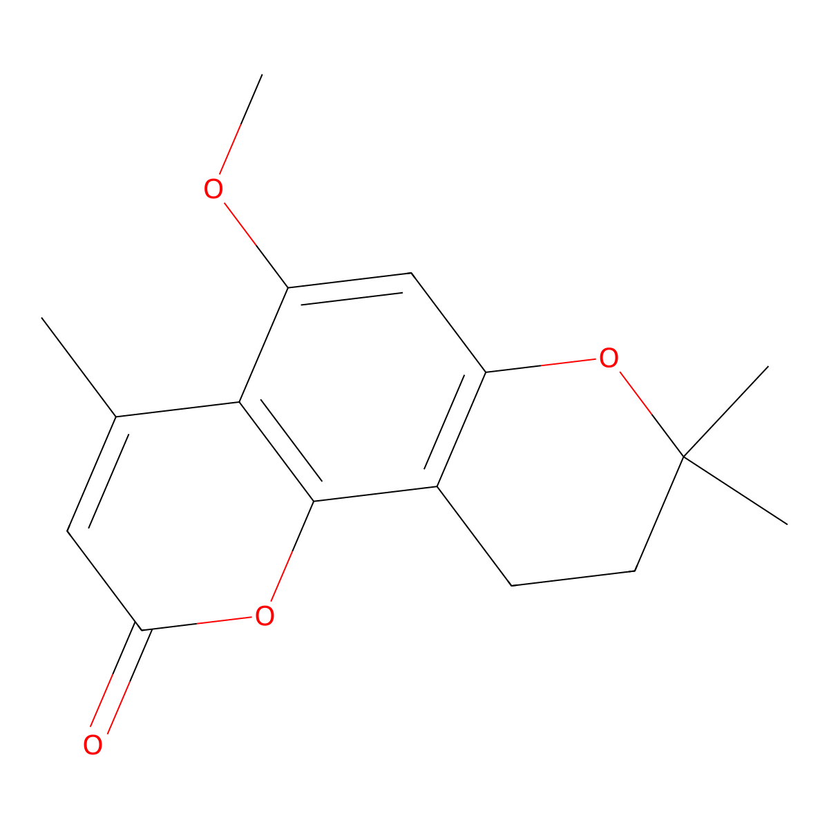 5-methoxy-4,8,8-trimethyl-9,10-dihydro-2H,8H-pyrano[2,3-f]chromen-2-one molecular structure, CAS 27305-29-9