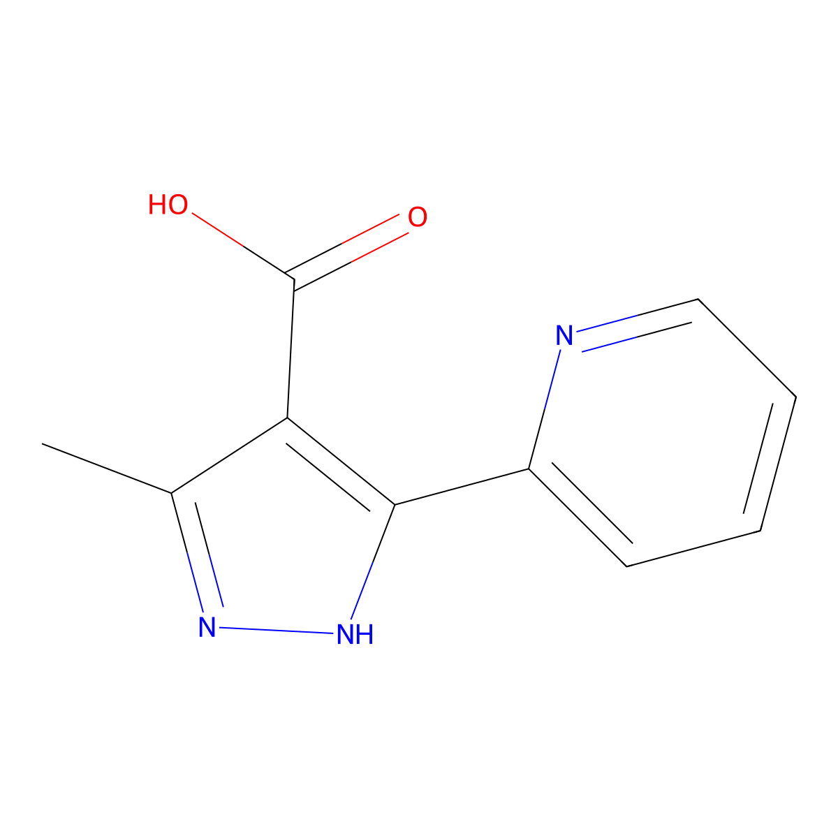 3-Methyl-5-(pyridin-2-yl)-1H-pyrazole-4-carboxylic acid molecular structure, CAS 27305-69-7
