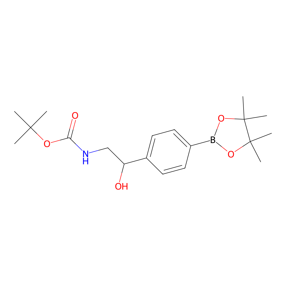 tert-butyl N-{2-hydroxy-2-[4-(4,4,5,5-tetramethyl-1,3,2-dioxaborolan-2-yl)phenyl]ethyl}carbamate molecular structure, CAS 2730955-29-8