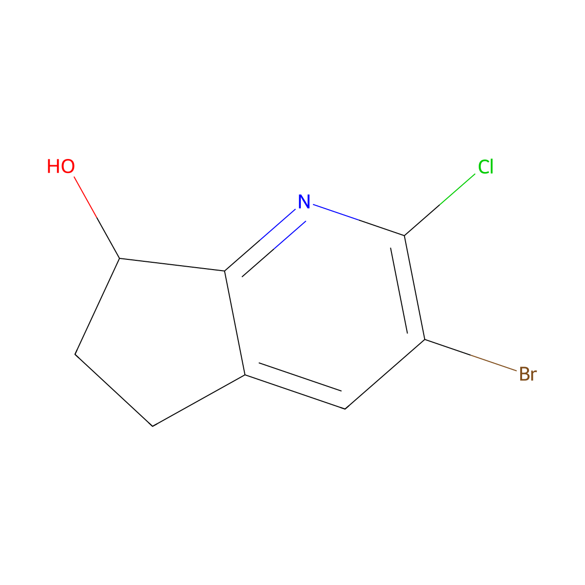 3-bromo-2-chloro-5H,6H,7H-cyclopenta[b]pyridin-7-ol molecular structure, CAS 2731006-68-9
