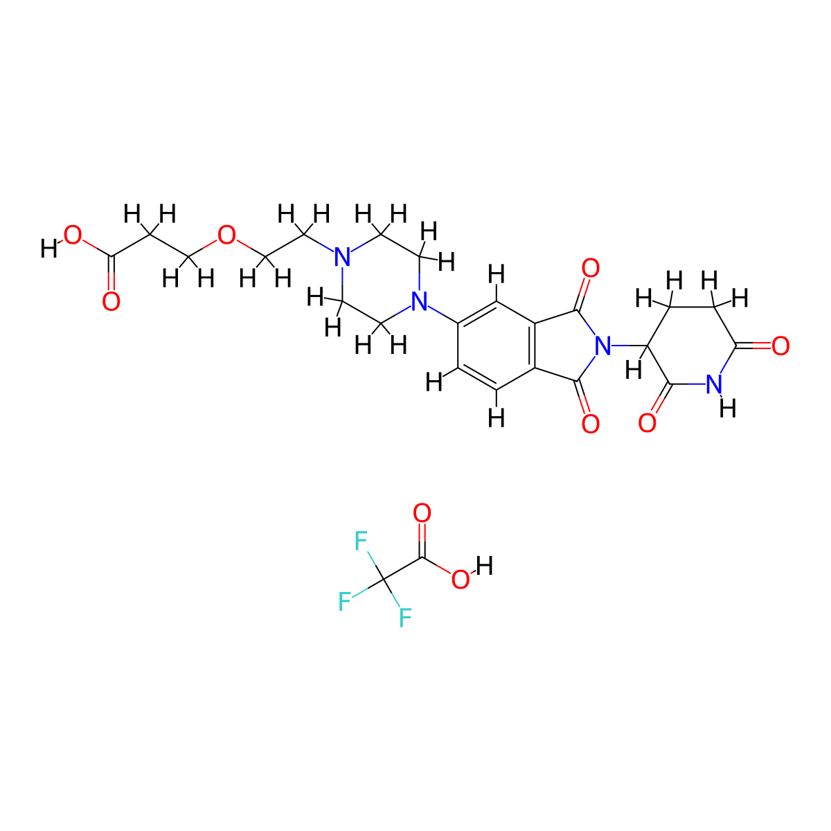 3-(2-{4-[2-(2,6-dioxopiperidin-3-yl)-1,3-dioxo-2,3-dihydro-1H-isoindol-5-yl]piperazin-1-yl}ethoxy)propanoic acid, trifluoroacetic acid molecular structure, CAS 2731007-12-6