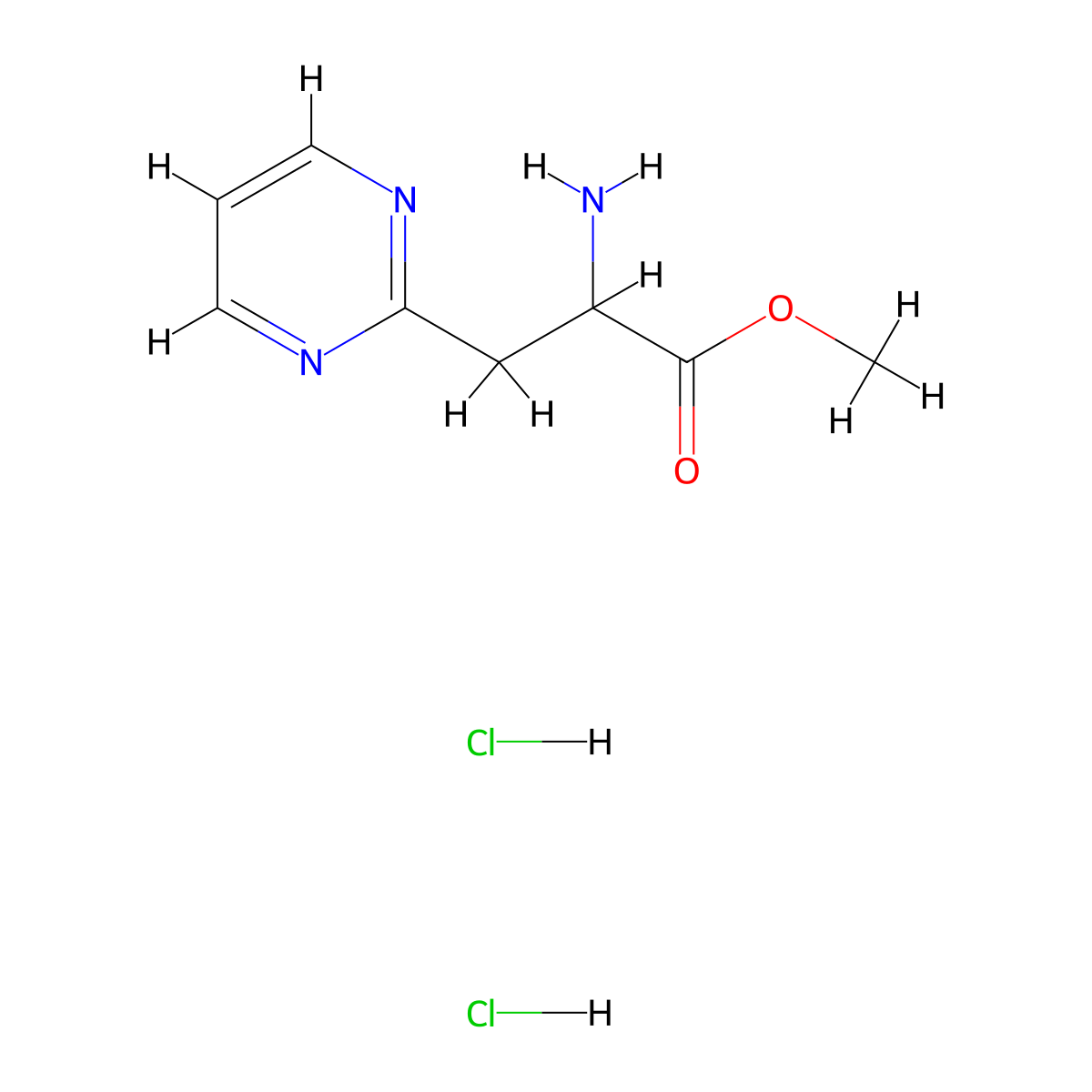 Methyl 2-amino-3-(pyrimidin-2-yl)propanoate dihydrochloride molecular structure, CAS 2731007-16-0