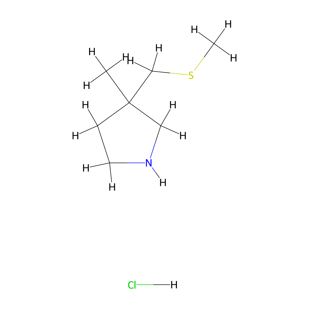 3-Methyl-3-[(methylsulfanyl)methyl]pyrrolidinehydrochloride molecular structure, CAS 2731007-35-3