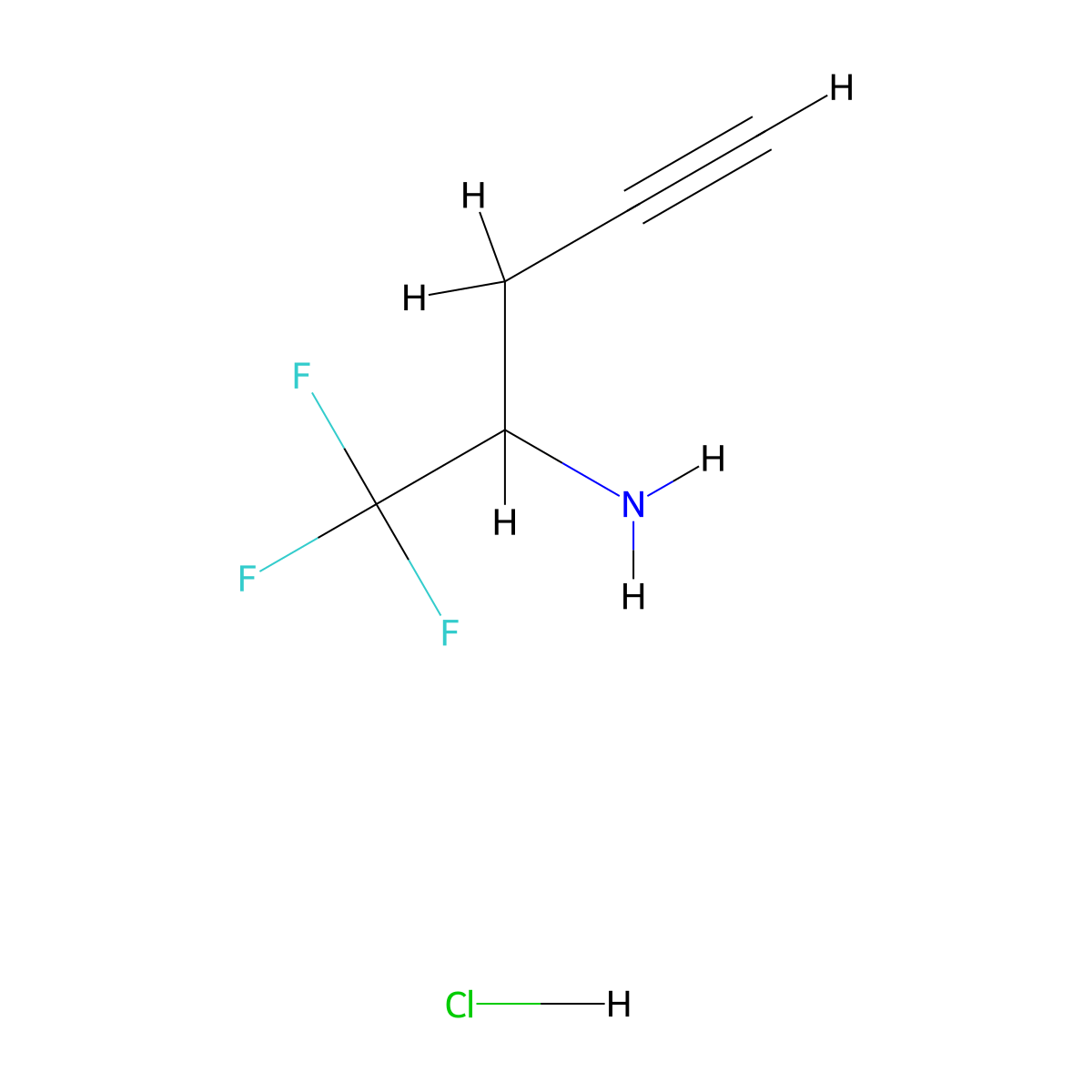 1,1,1-Trifluoropent-4-yn-2-amine hydrochloride molecular structure, CAS 2731007-40-0