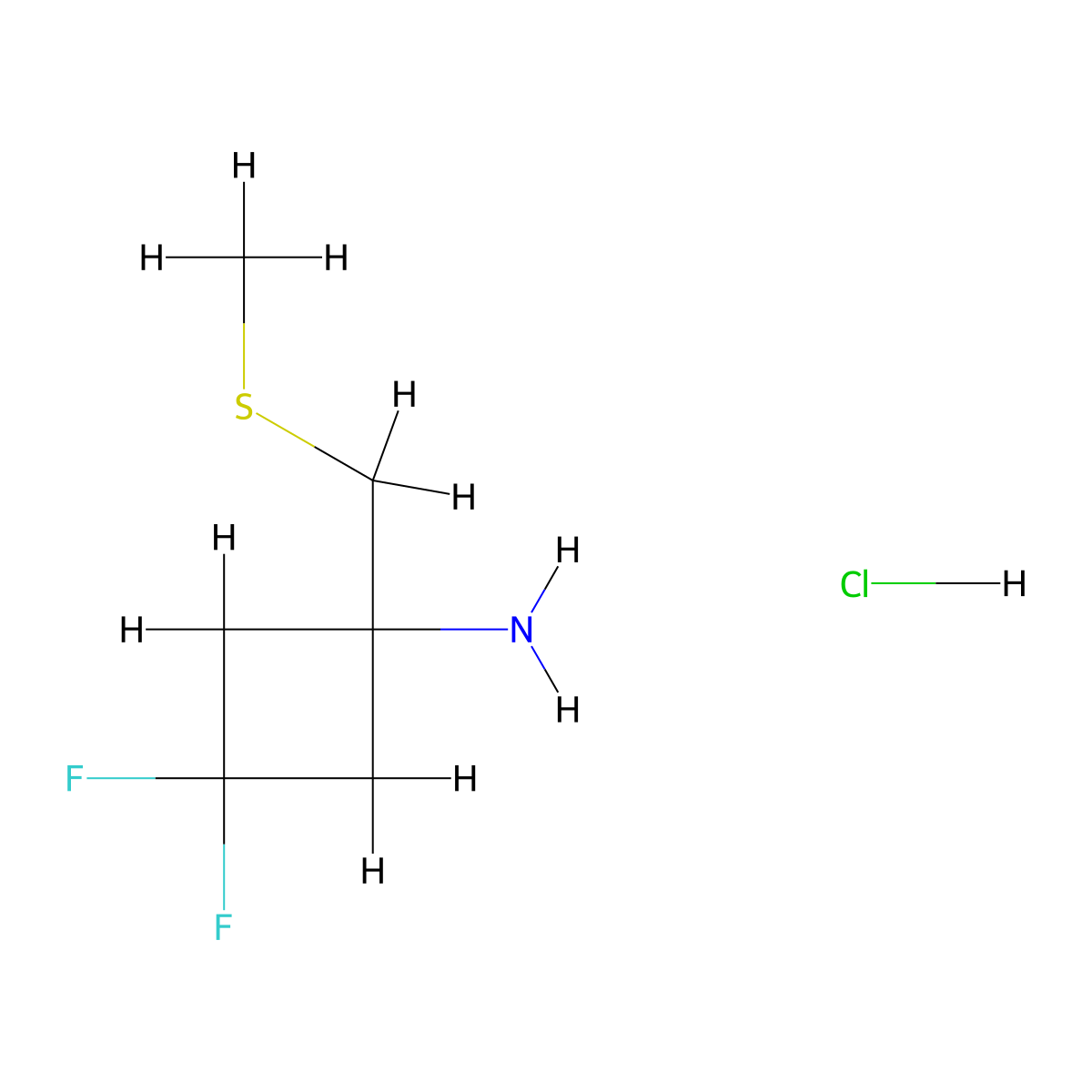 3,3-Difluoro-1-[(methylsulfanyl)methyl]cyclobutan-1-amine hydrochloride molecular structure, CAS 2731007-50-2