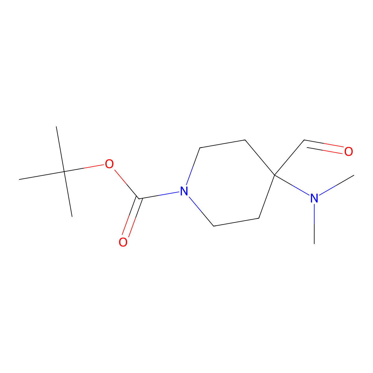Tert-butyl 4-(dimethylamino)-4-formylpiperidine-1-carboxylate molecular structure, CAS 2731007-86-4