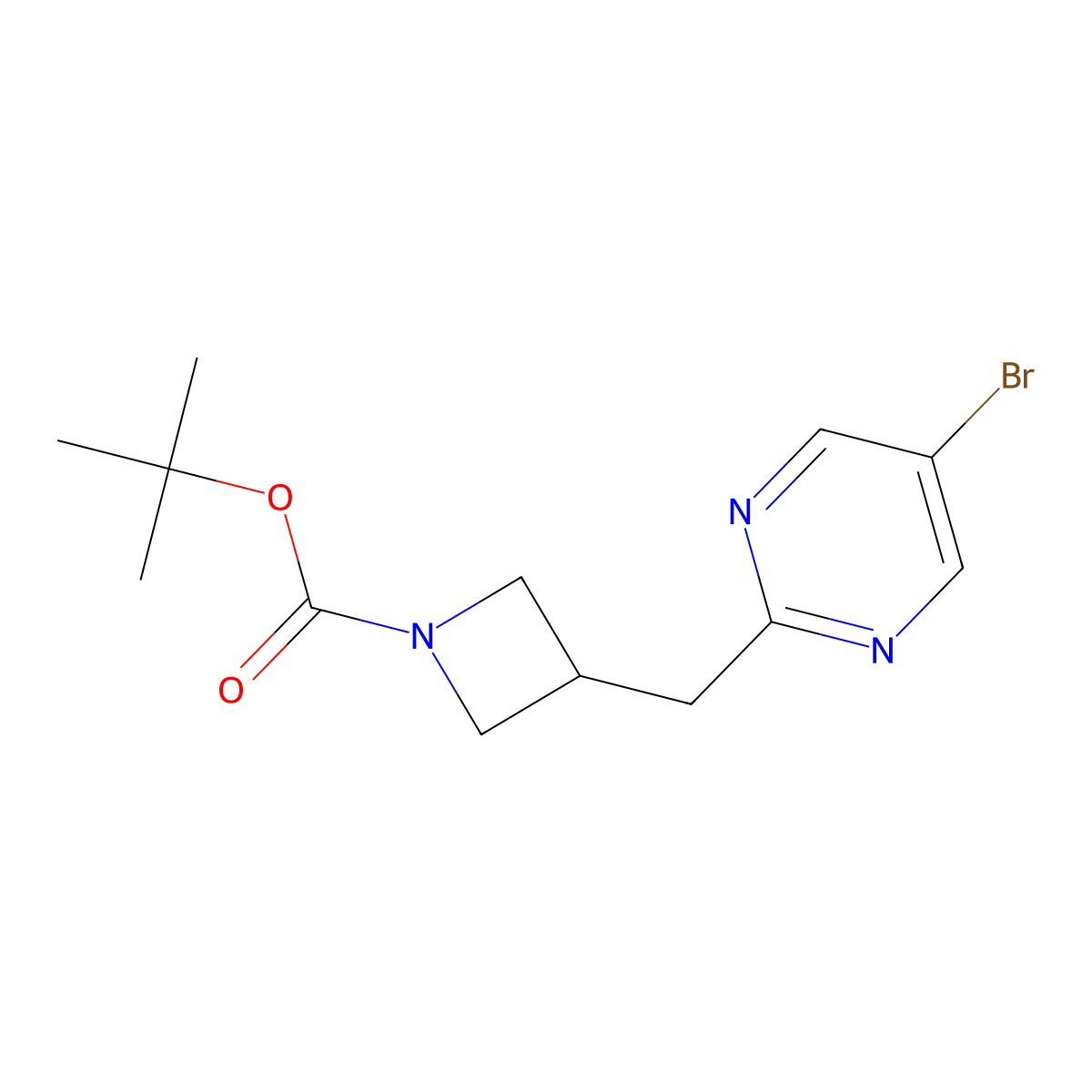 Tert-butyl 3-[(5-bromopyrimidin-2-yl)methyl]azetidine-1-carboxylate molecular structure, CAS 2731008-38-9