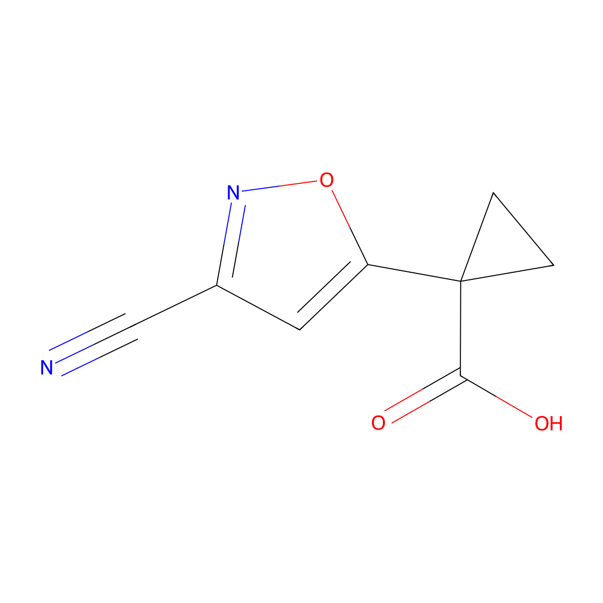 1-(3-Cyano-1,2-oxazol-5-yl)cyclopropane-1-carboxylic acid molecular structure, CAS 2731008-64-1