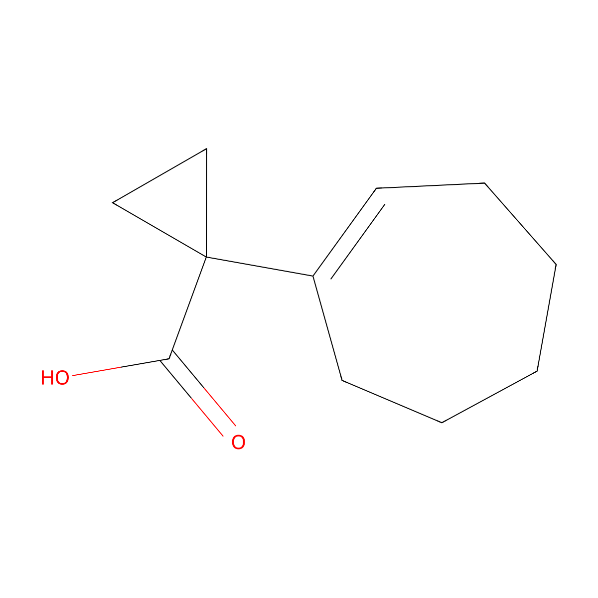 1-(Cyclohept-1-en-1-yl)cyclopropane-1-carboxylic acid molecular structure, CAS 2731008-69-6