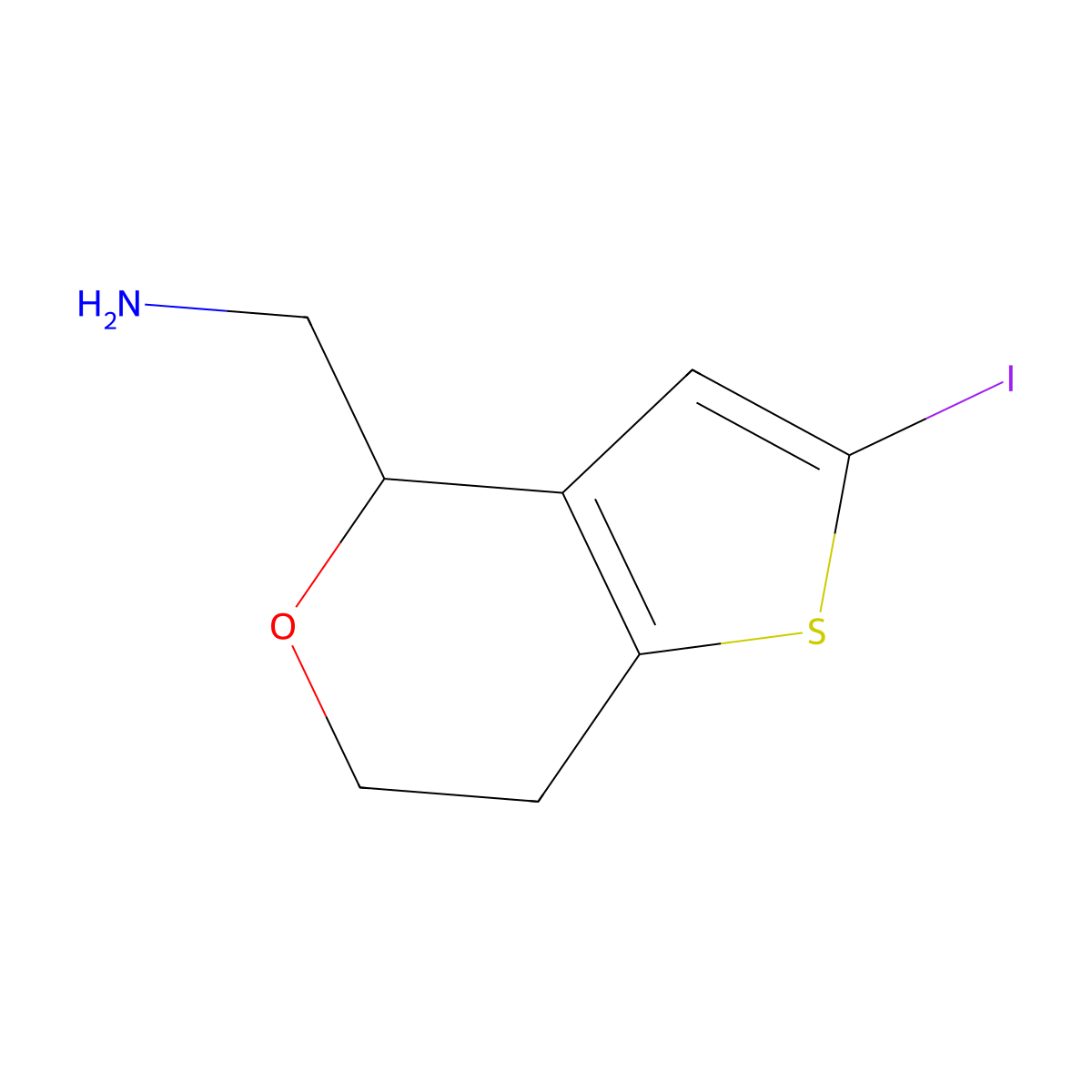 1-{2-iodo-4H,6H,7H-thieno[3,2-c]pyran-4-yl}methanamine molecular structure, CAS 2731009-14-4