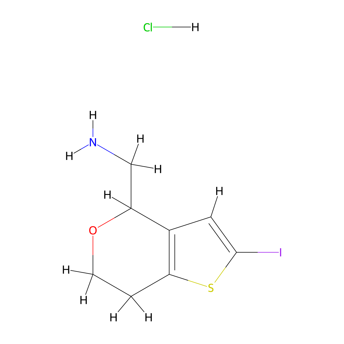 1-{2-iodo-4H,6H,7H-thieno[3,2-c]pyran-4-yl}methanaminehydrochloride molecular structure, CAS 2731009-15-5