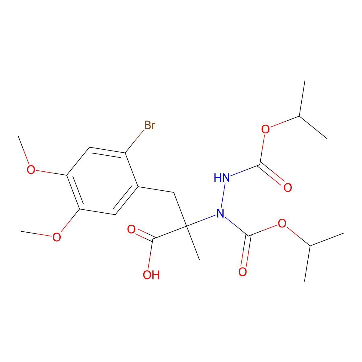 3-(2-Bromo-4,5-dimethoxyphenyl)-2-methyl-2-{[(propan-2-yloxy)carbonyl]({[(propan-2-yloxy)carbonyl]amino})amino}propanoic acid molecular structure, CAS 2731009-27-9
