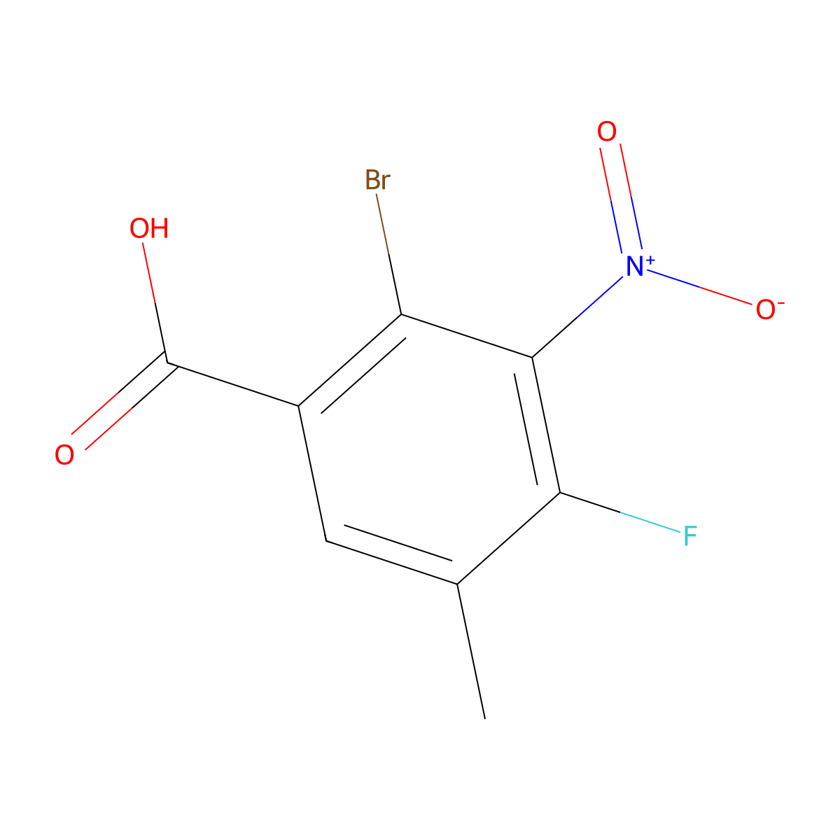 2-Bromo-4-fluoro-5-methyl-3-nitrobenzoic acid molecular structure, CAS 2731009-69-9