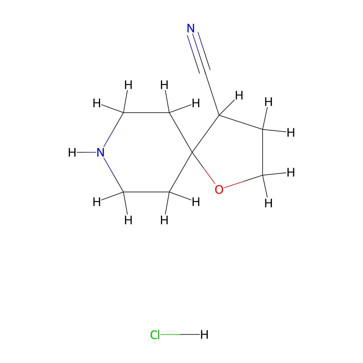 1-Oxa-8-azaspiro(4.5)decane-4-carbonitrile hydrochloride molecular structure, CAS 2731009-90-6