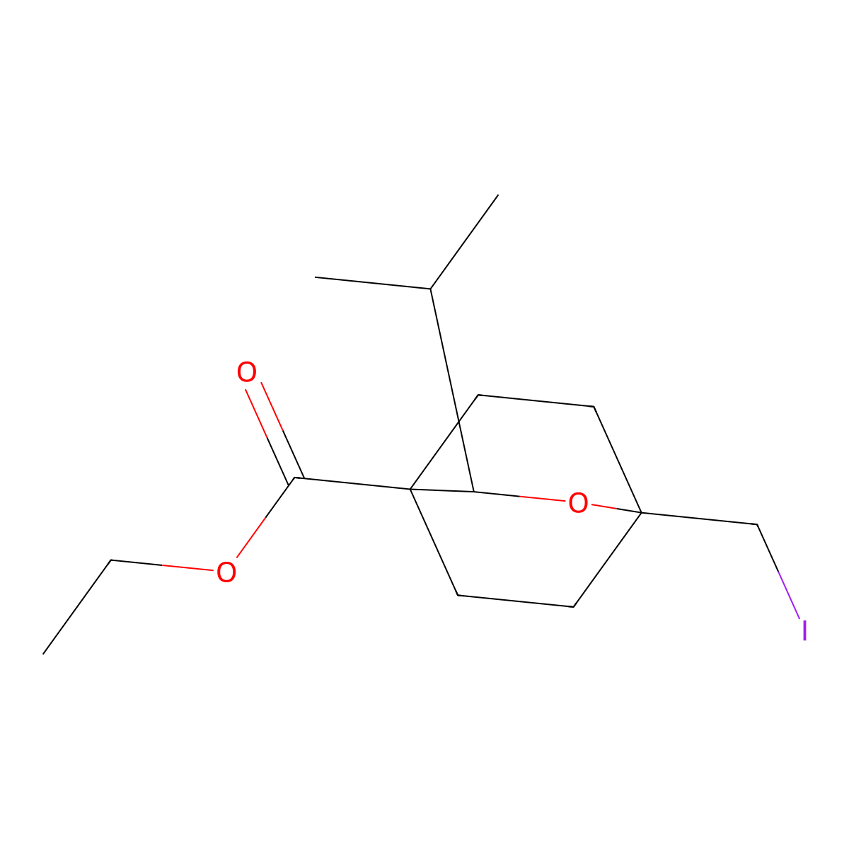 Ethyl 1-(iodomethyl)-3-(propan-2-yl)-2-oxabicyclo[2.2.2]octane-4-carboxylate molecular structure, CAS 2731009-91-7