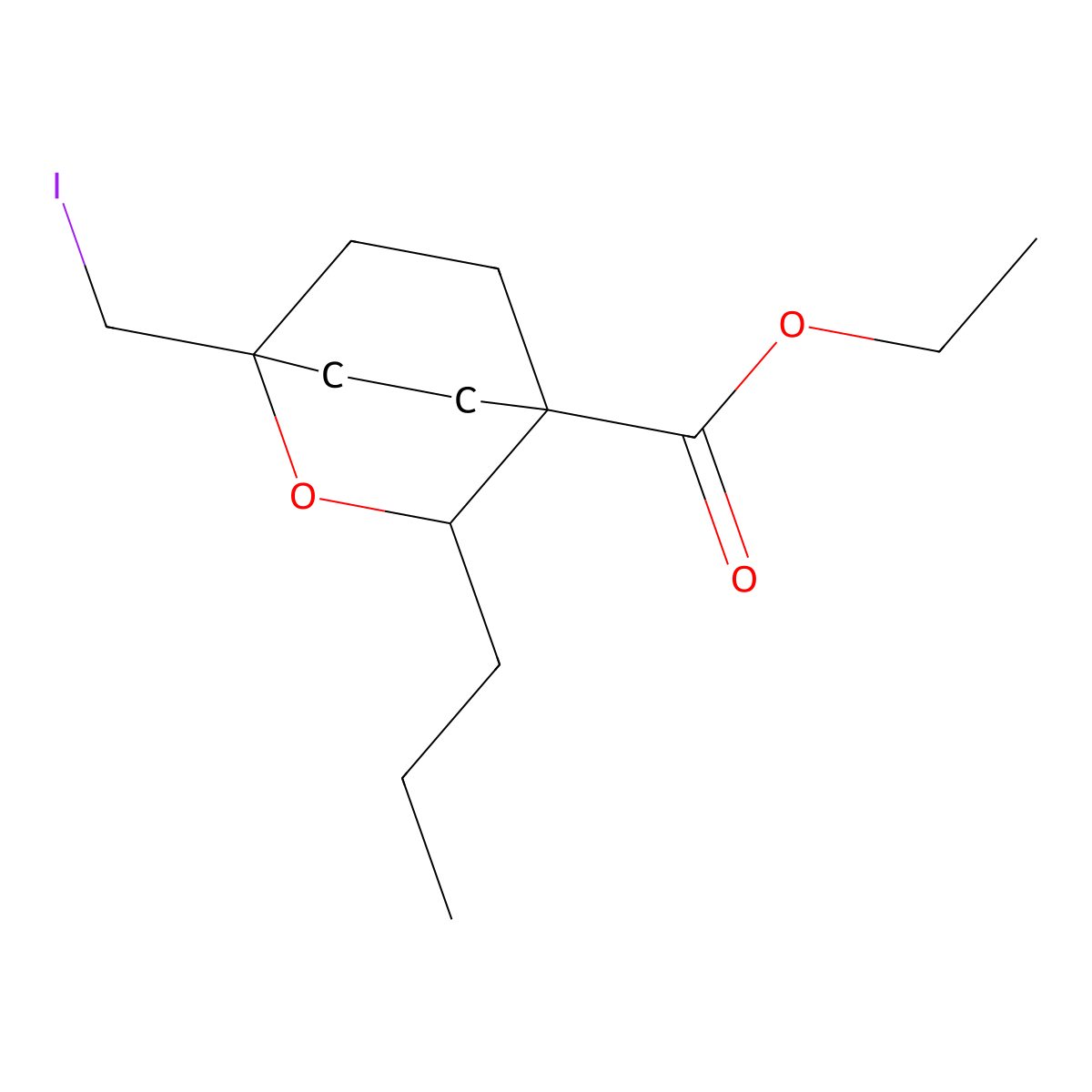 Ethyl 1-(iodomethyl)-3-propyl-2-oxabicyclo[2.2.2]octane-4-carboxylate molecular structure, CAS 2731009-94-0