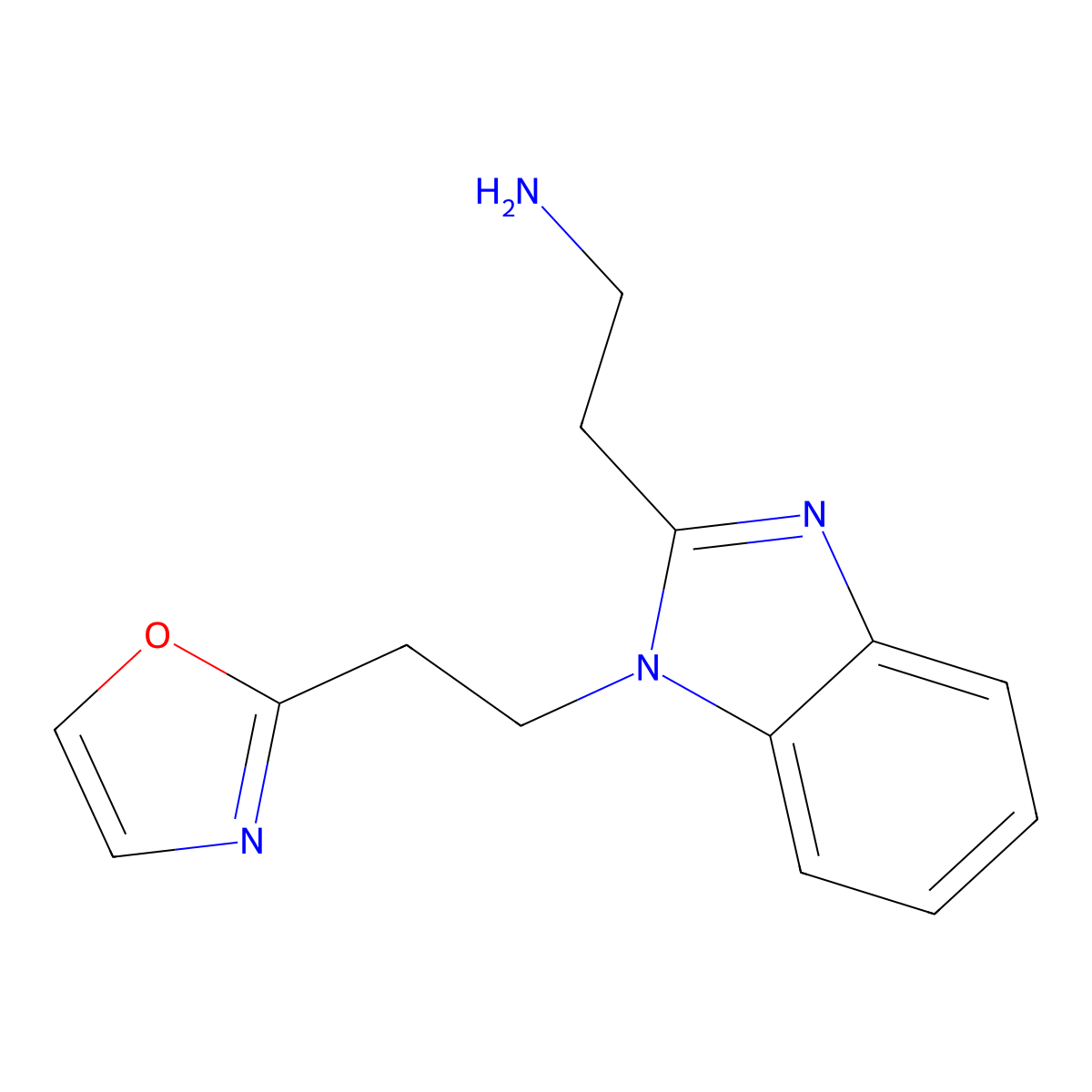 2-{1-[2-(1,3-oxazol-2-yl)ethyl]-1H-1,3-benzodiazol-2-yl}ethan-1-amine molecular structure, CAS 2731010-17-4