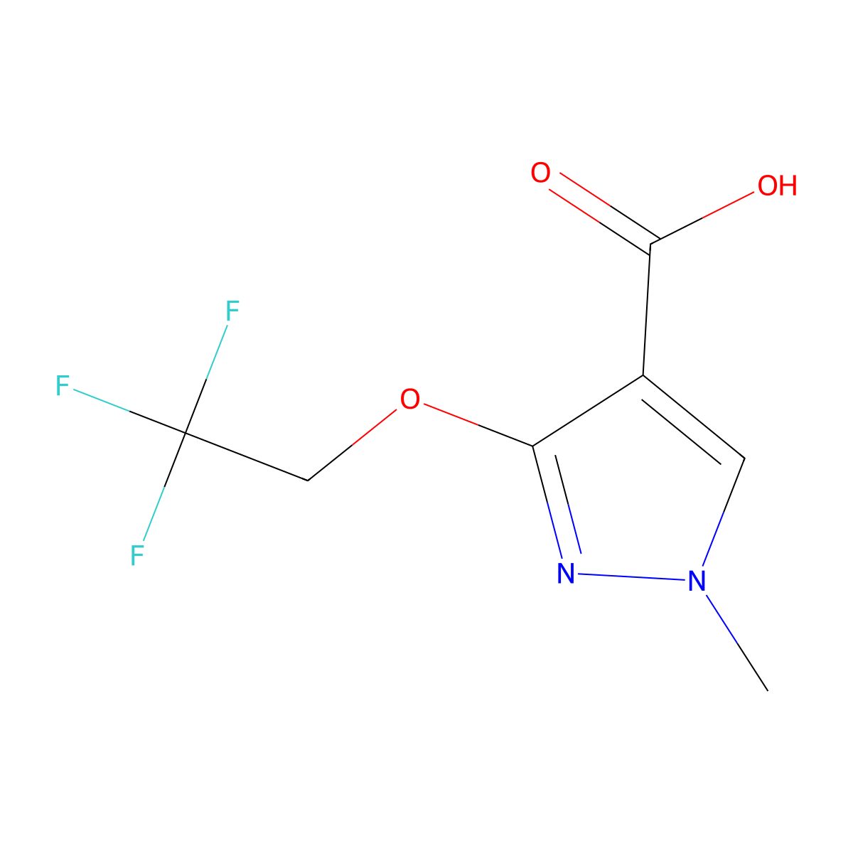 1-methyl-3-(2,2,2-trifluoroethoxy)-1H-pyrazole-4-carboxylic acid molecular structure, CAS 2731010-21-0