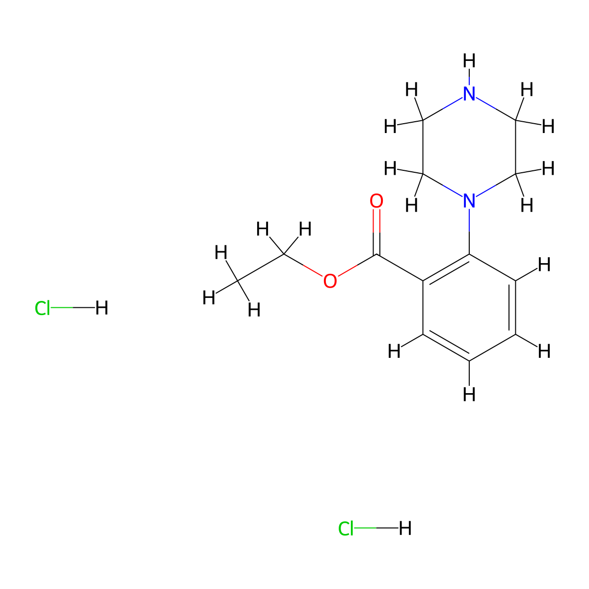 Ethyl 2-(piperazin-1-yl)benzoate dihydrochloride molecular structure, CAS 2731010-39-0