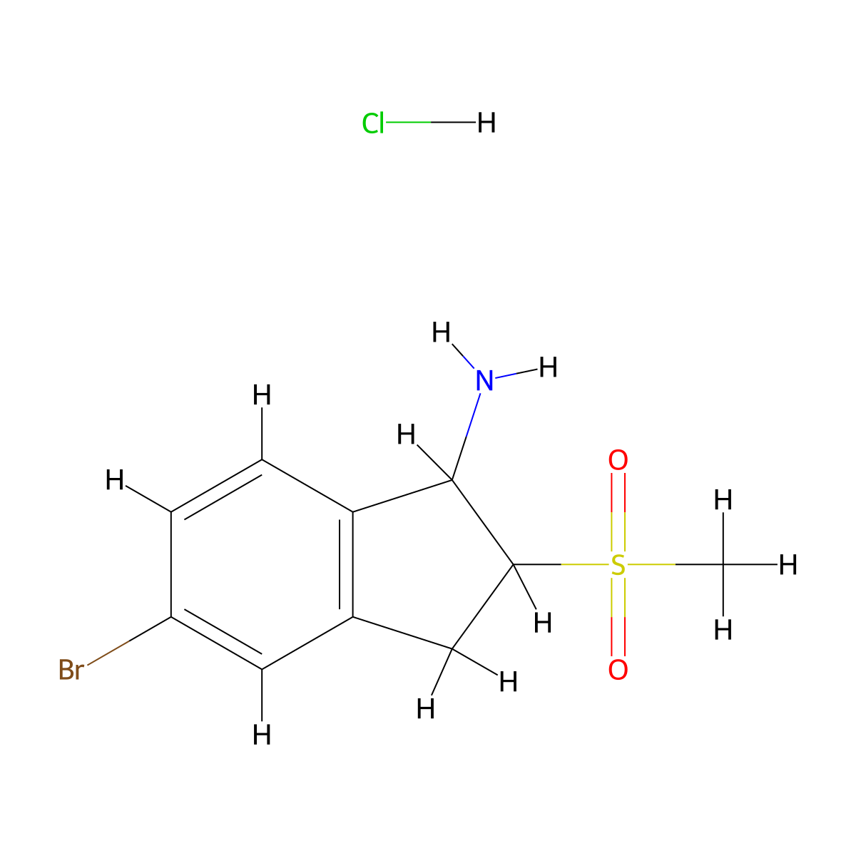 5-bromo-2-methanesulfonyl-2,3-dihydro-1H-inden-1-amine hydrochloride molecular structure, CAS 2731010-46-9