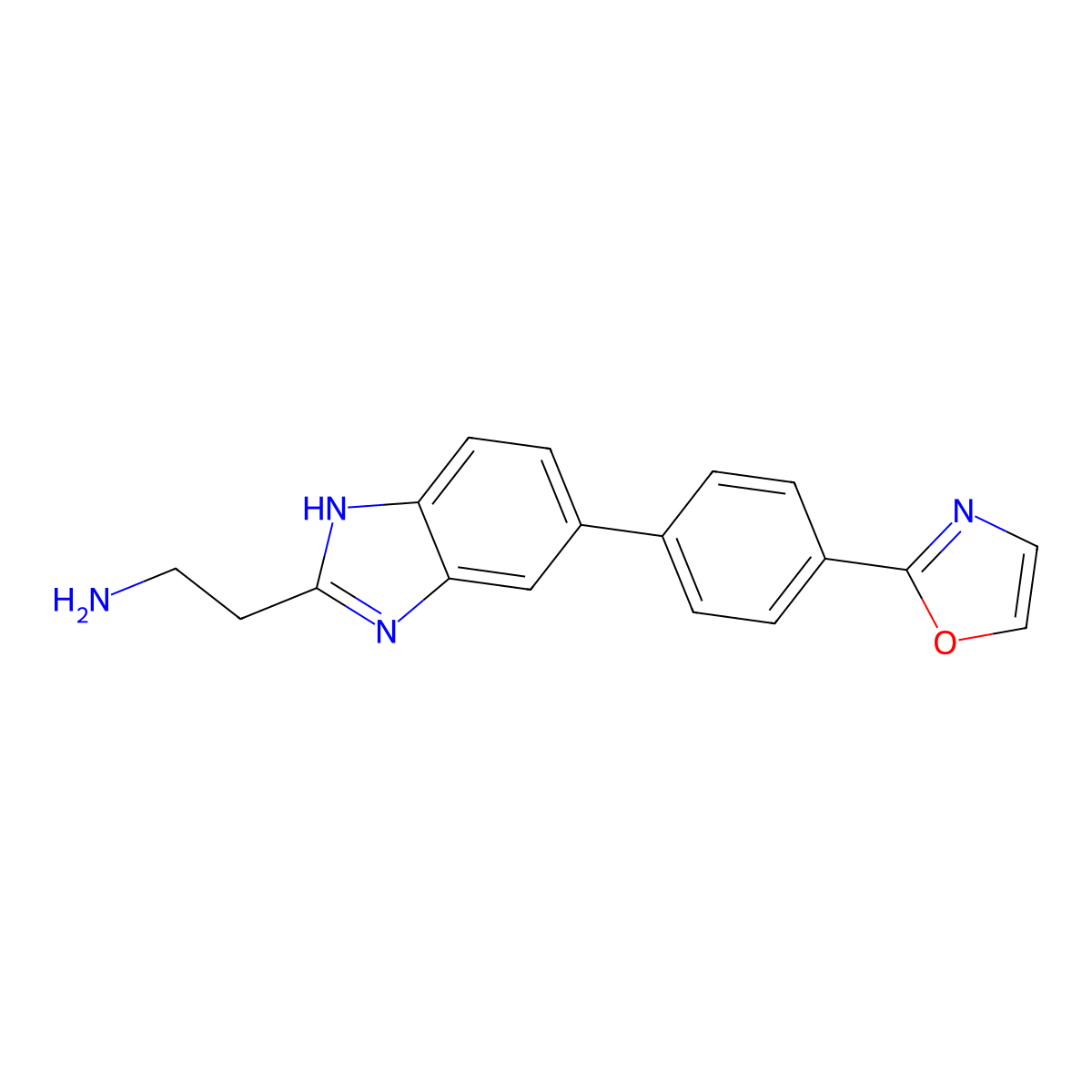 2-{5-[4-(1,3-oxazol-2-yl)phenyl]-1H-1,3-benzodiazol-2-yl}ethan-1-amine molecular structure, CAS 2731010-47-0