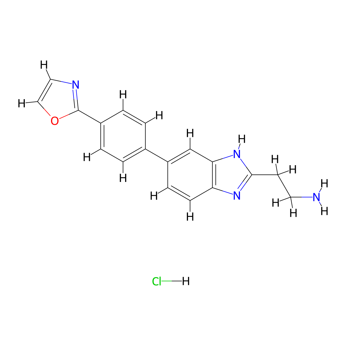 2-{5-[4-(1,3-oxazol-2-yl)phenyl]-1H-1,3-benzodiazol-2-yl}ethan-1-amine hydrochloride molecular structure, CAS 2731010-48-1