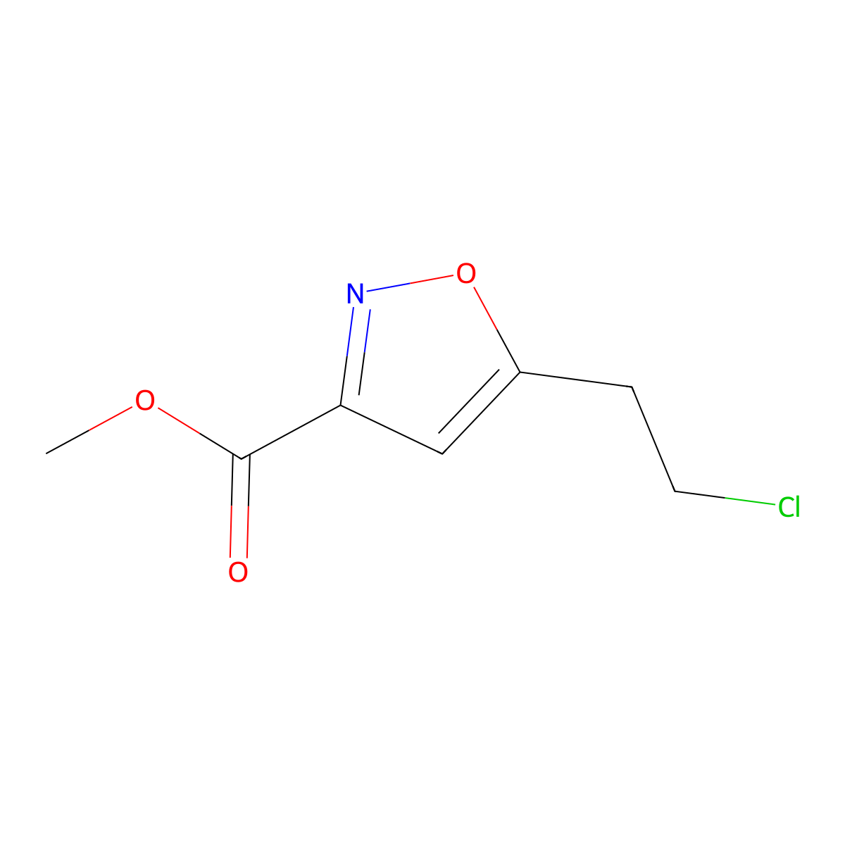 Methyl 5-(2-chloroethyl)-1,2-oxazole-3-carboxylate molecular structure, CAS 2731011-24-6