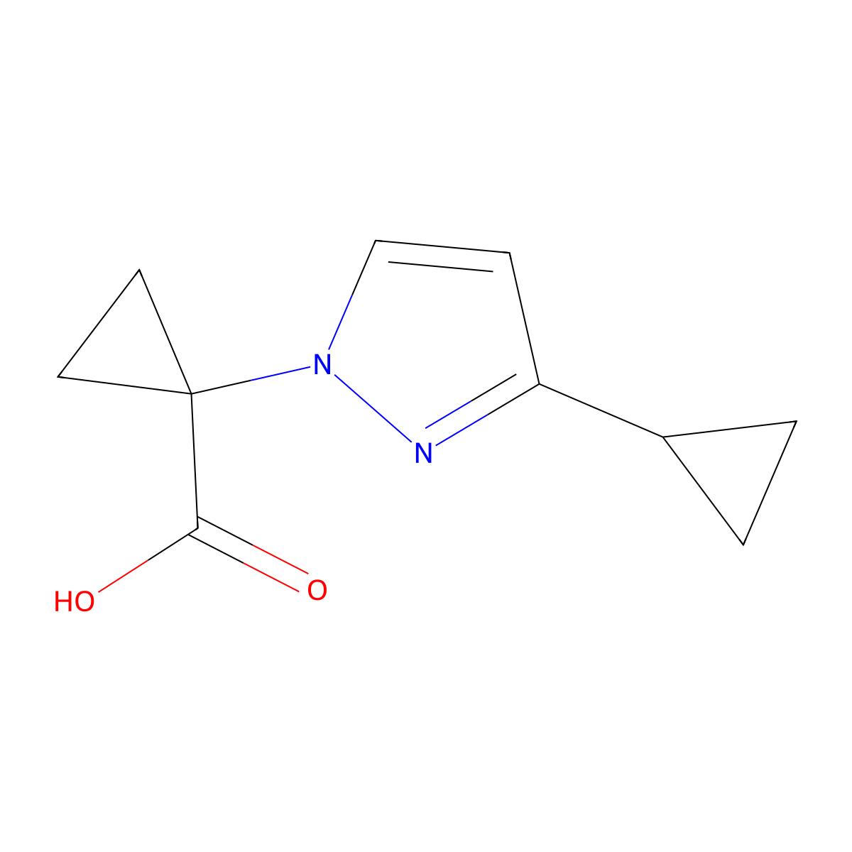 1-(3-cyclopropyl-1H-pyrazol-1-yl)cyclopropane-1-carboxylic acid molecular structure, CAS 2731011-42-8