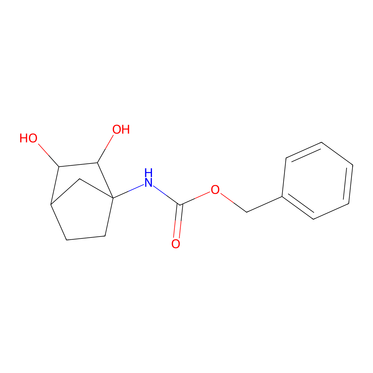rac-benzyl N-[(2R,3S)-2,3-dihydroxybicyclo[2.2.1]heptan-1-yl]carbamate molecular structure, CAS 2731011-46-2