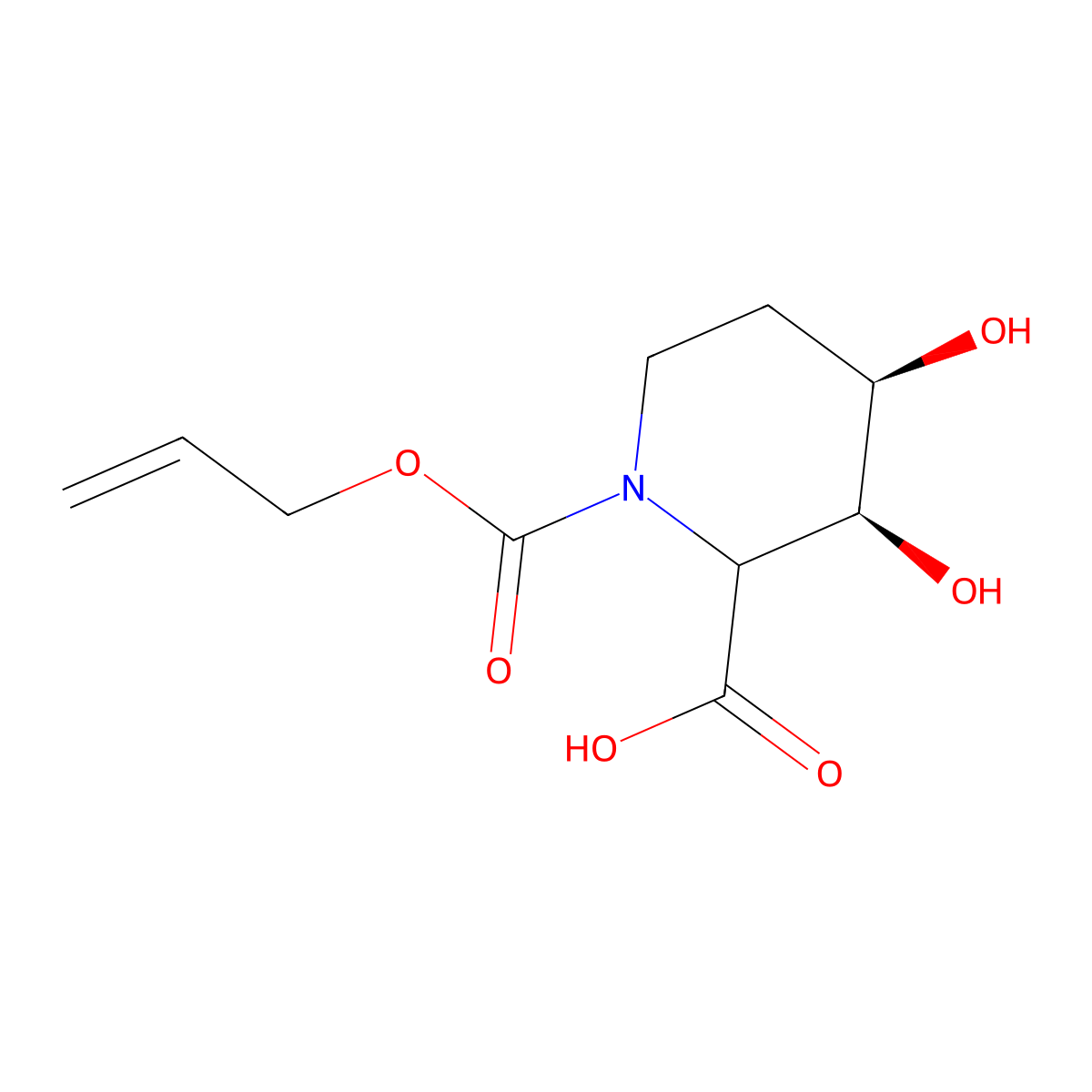 rac-(3R,4S)-3,4-dihydroxy-1-[(prop-2-en-1-yloxy)carbonyl]piperidine-2-carboxylic acid molecular structure, CAS 2731012-38-5