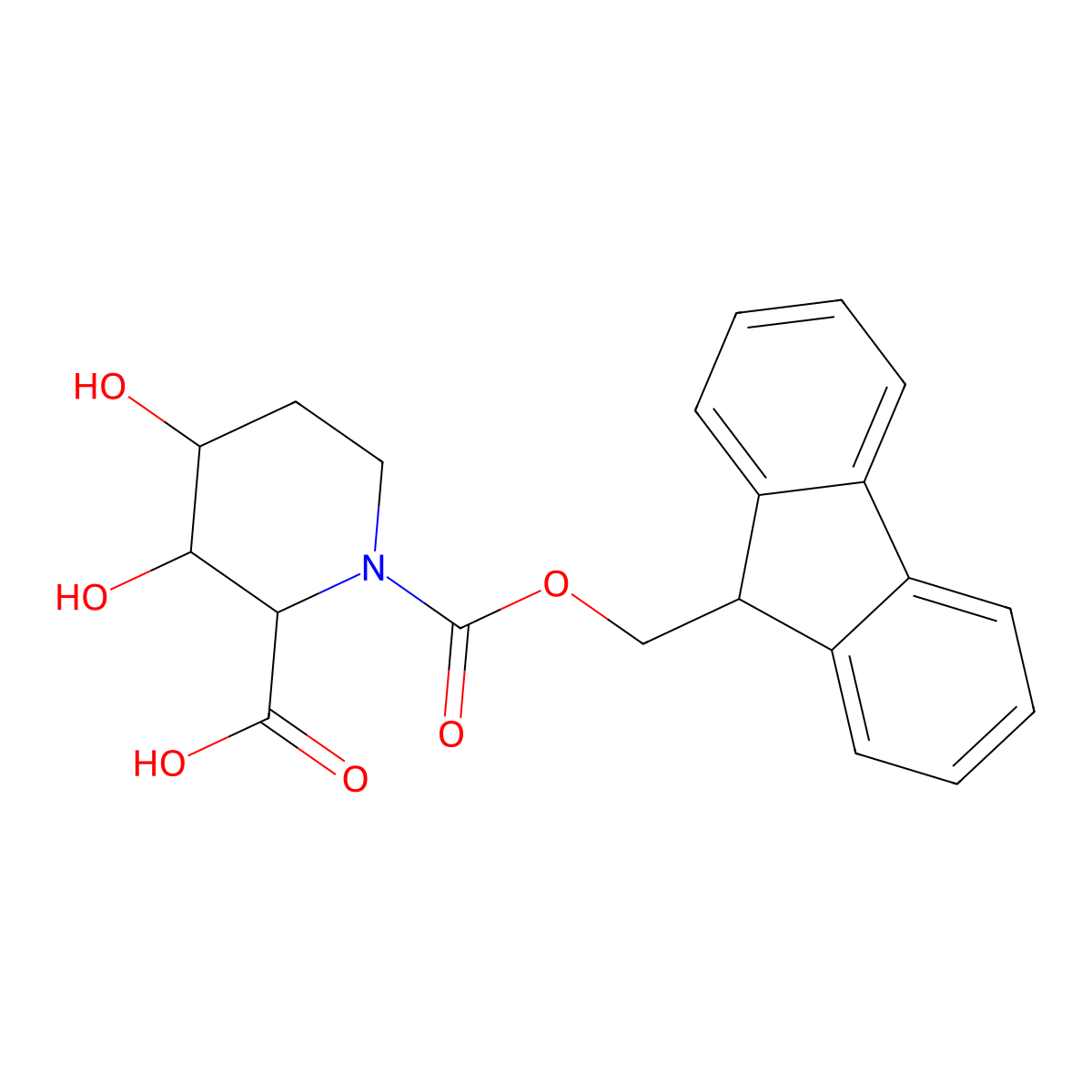 rac-(3R,4S)-1-{[(9H-fluoren-9-yl)methoxy]carbonyl}-3,4-dihydroxypiperidine-2-carboxylic acid molecular structure, CAS 2731012-58-9