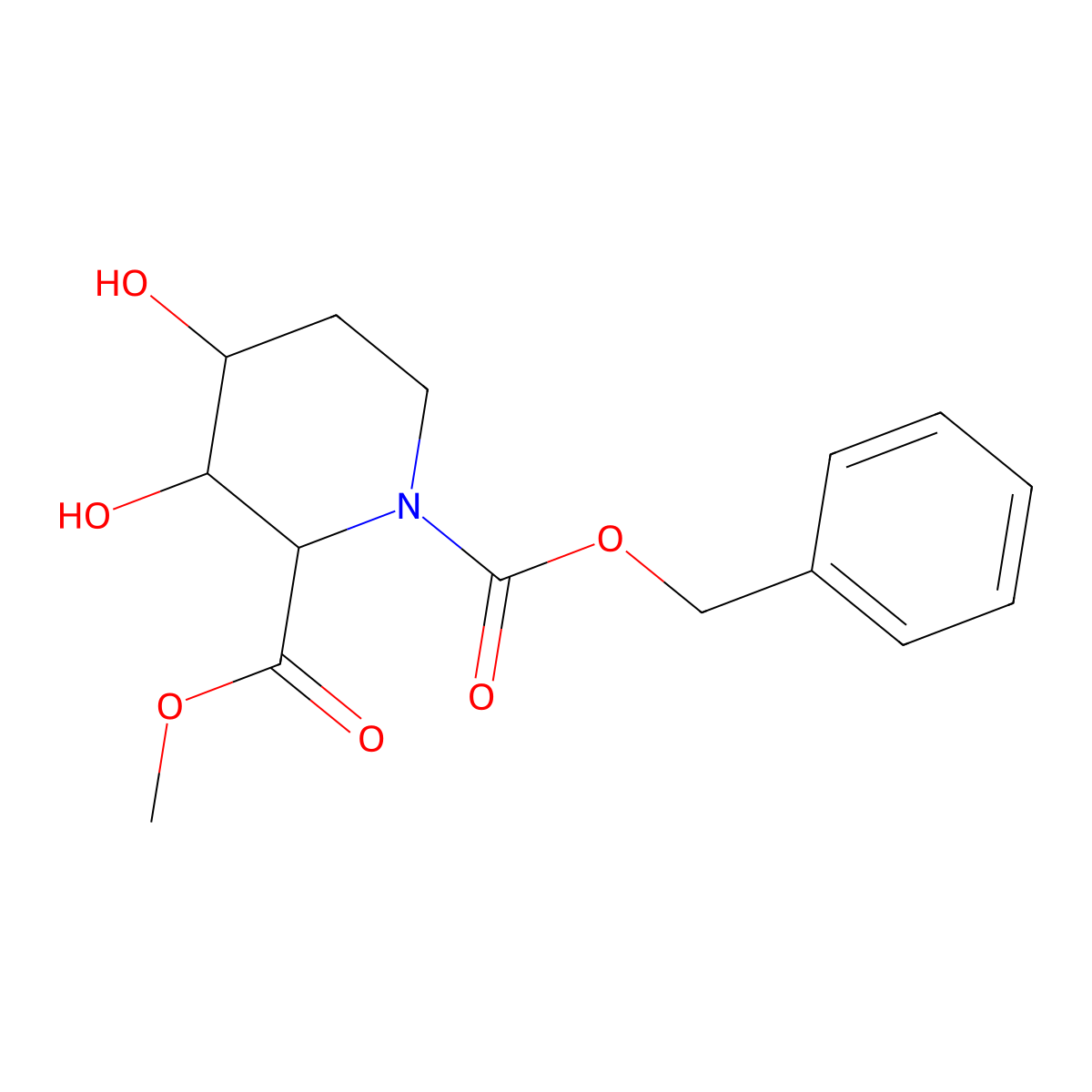 rac-1-benzyl 2-methyl (3R,4S)-3,4-dihydroxypiperidine-1,2-dicarboxylate molecular structure, CAS 2731013-19-5