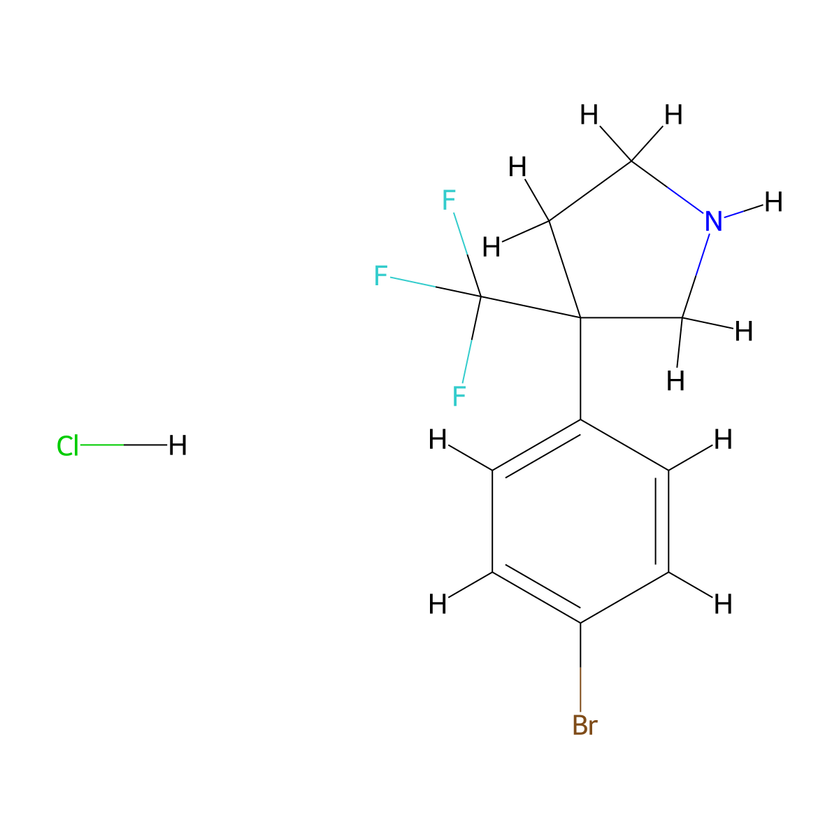 3-(4-Bromophenyl)-3-(trifluoromethyl)pyrrolidine hydrochloride molecular structure, CAS 2731013-90-2