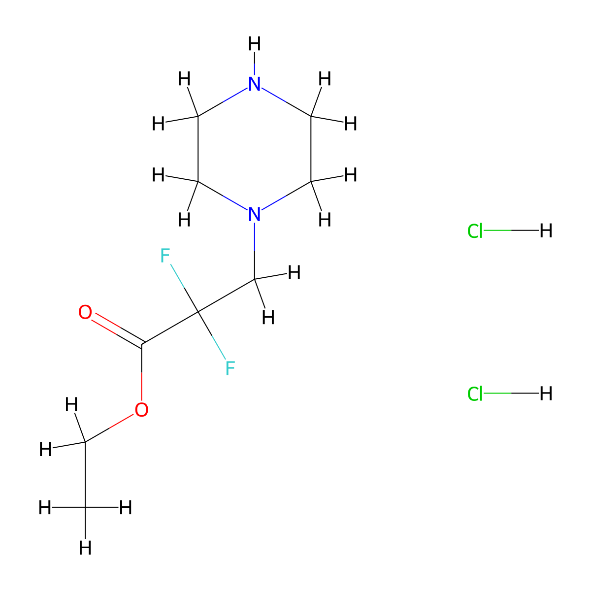 Ethyl 2,2-difluoro-3-(piperazin-1-yl)propanoate dihydrochloride molecular structure, CAS 2731014-14-3