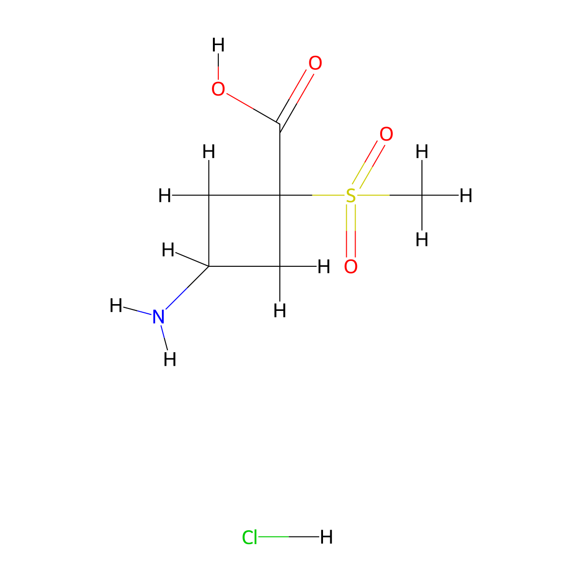 3-amino-1-methanesulfonylcyclobutane-1-carboxylic acid hydrochloride, Mixture of diastereomers molecular structure, CAS 2731014-22-3