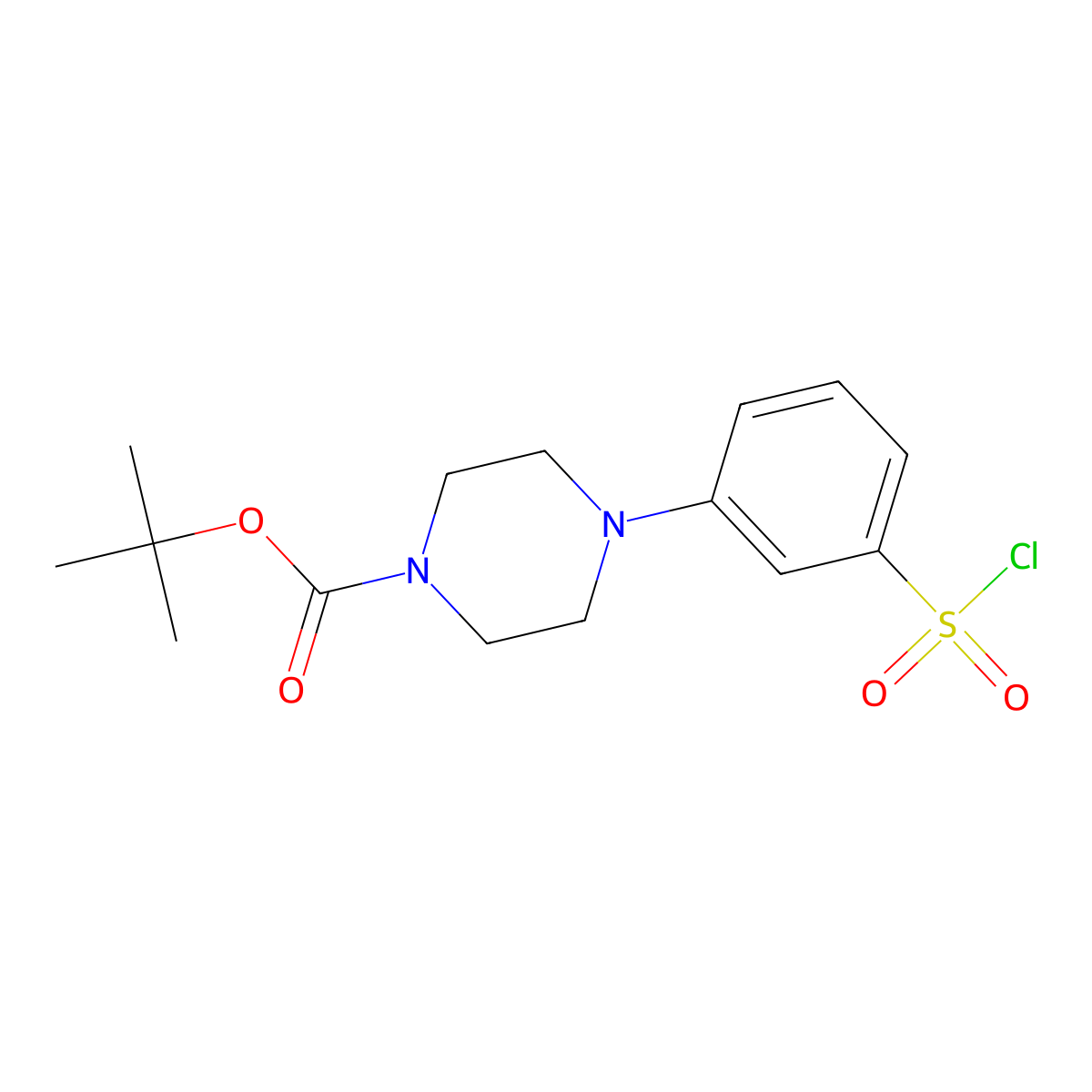 Tert-butyl4-[3-(chlorosulfonyl)phenyl]piperazine-1-carboxylate molecular structure, CAS 2731014-28-9