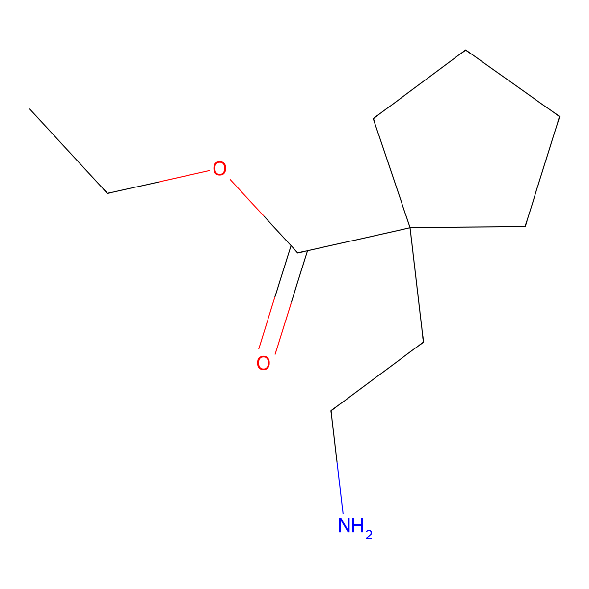 Ethyl 1-(2-aminoethyl)cyclopentane-1-carboxylate molecular structure, CAS 2731014-32-5