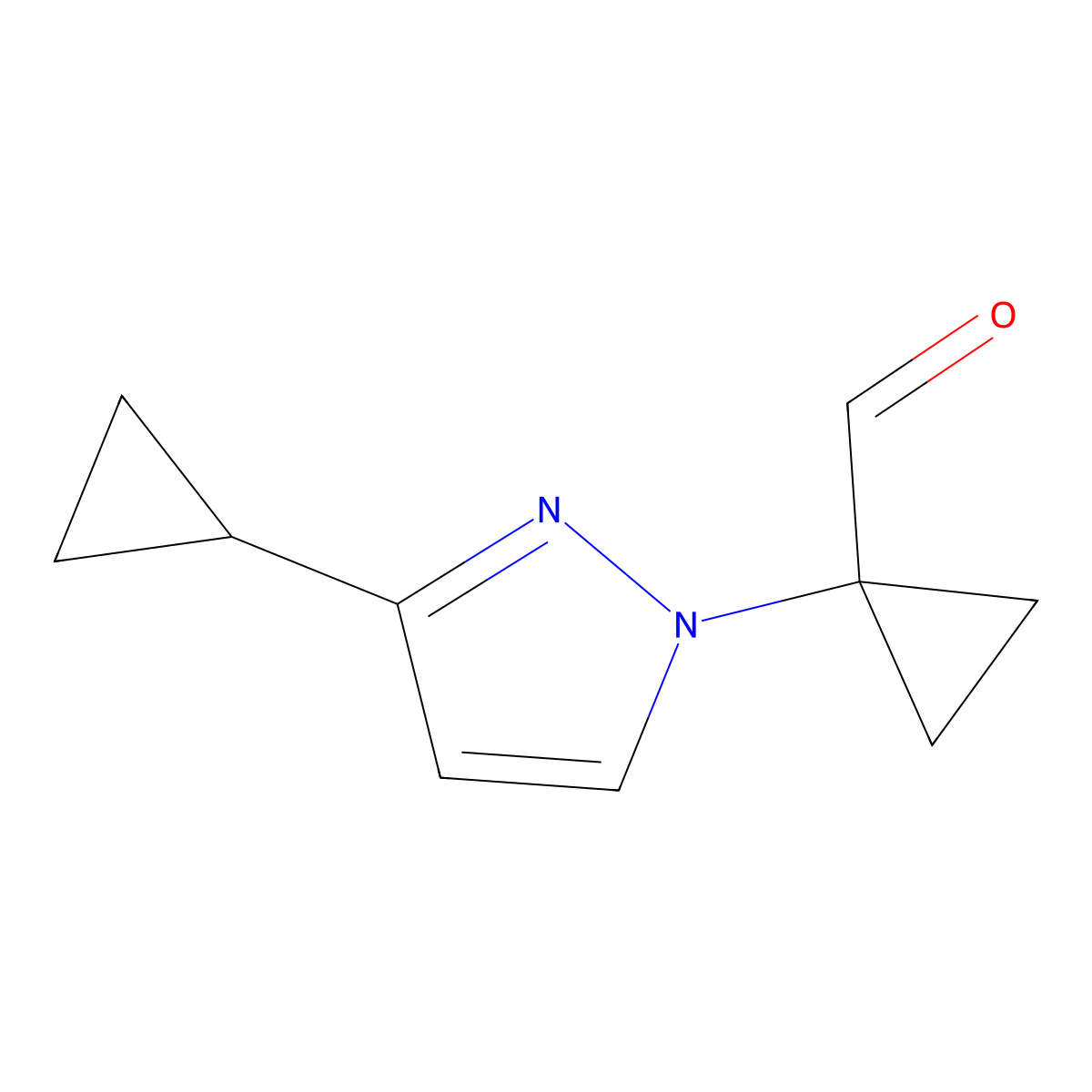 1-(3-cyclopropyl-1H-pyrazol-1-yl)cyclopropane-1-carbaldehyde molecular structure, CAS 2731014-35-8