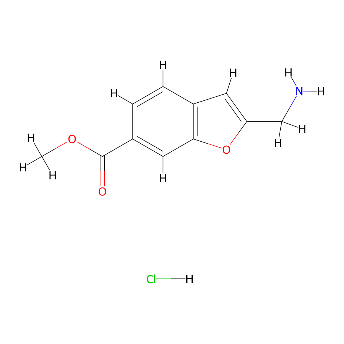 Methyl 2-(aminomethyl)-1-benzofuran-6-carboxylate hydrochloride molecular structure, CAS 2731014-46-1