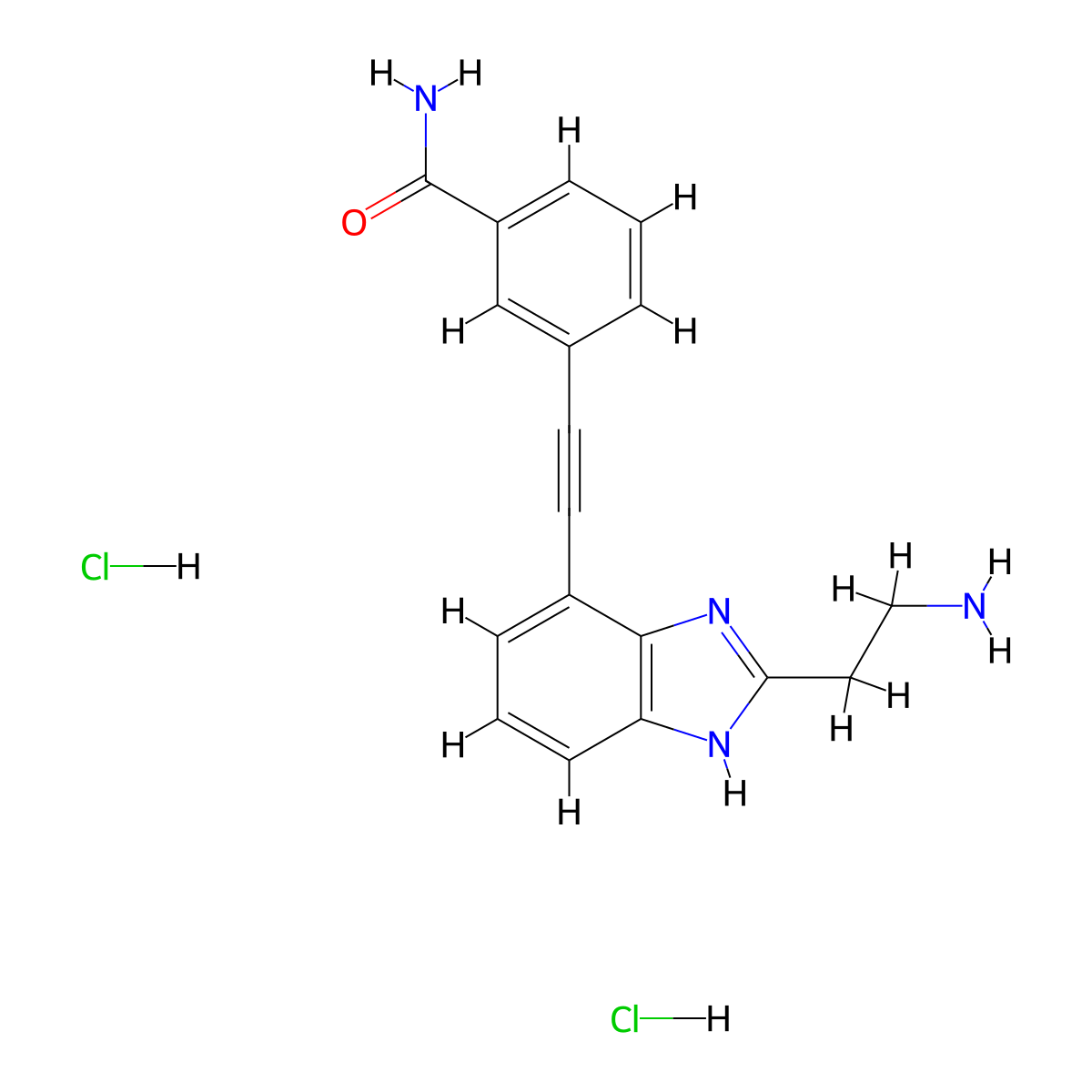 3-(2-(2-(2-aminoethyl)-1H-1,3-benzodiazol-4-yl)ethynyl)benzamide dihydrochloride molecular structure, CAS 2731014-52-9