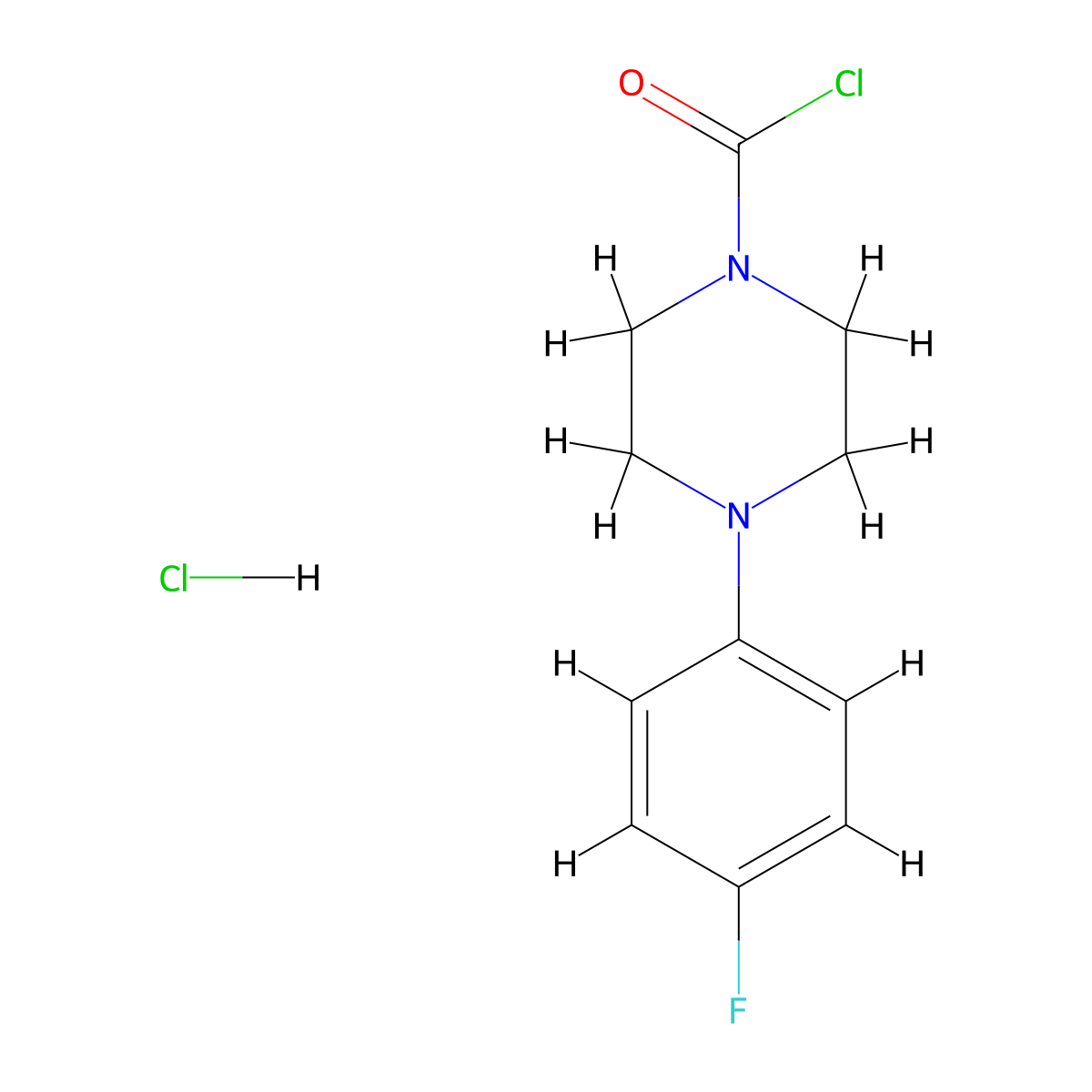 4-(4-Fluorophenyl)piperazine-1-carbonyl chloride hydrochloride molecular structure, CAS 2731014-59-6